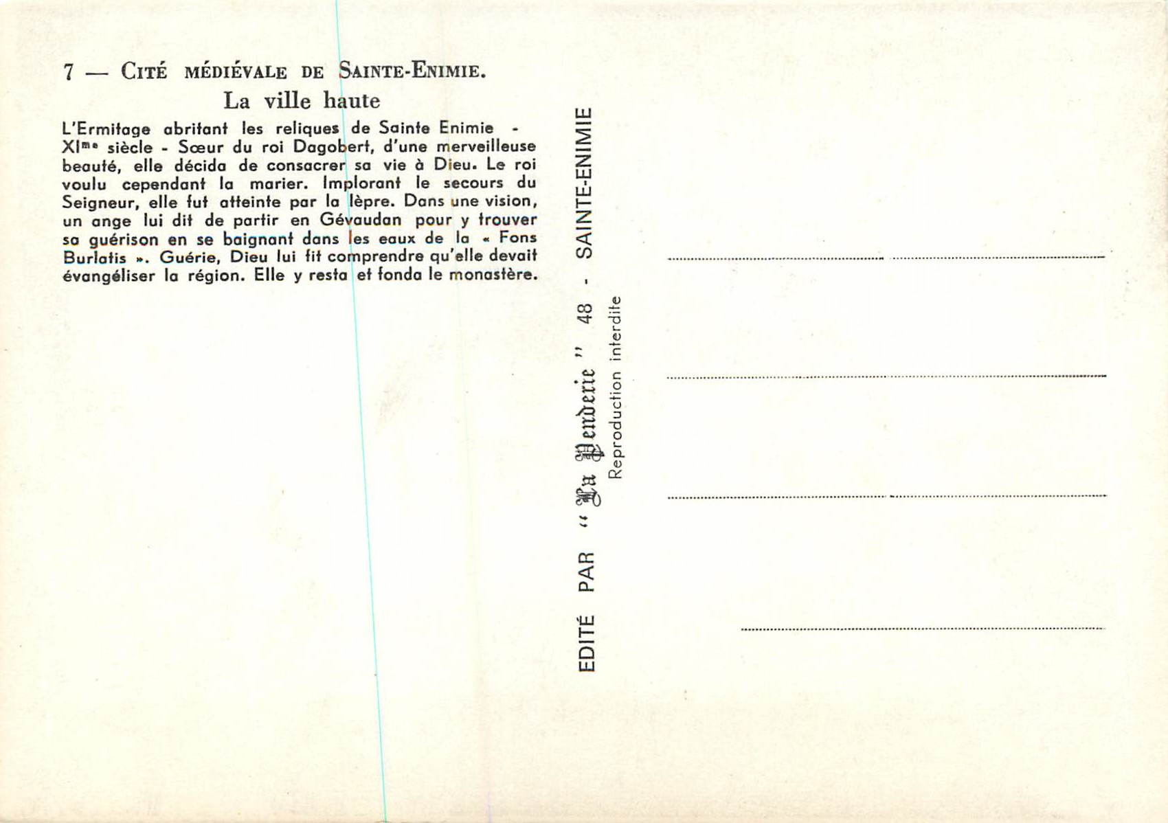 CPM Cite Medievale de Sainte Enimie la Ville Haute — Rückseite