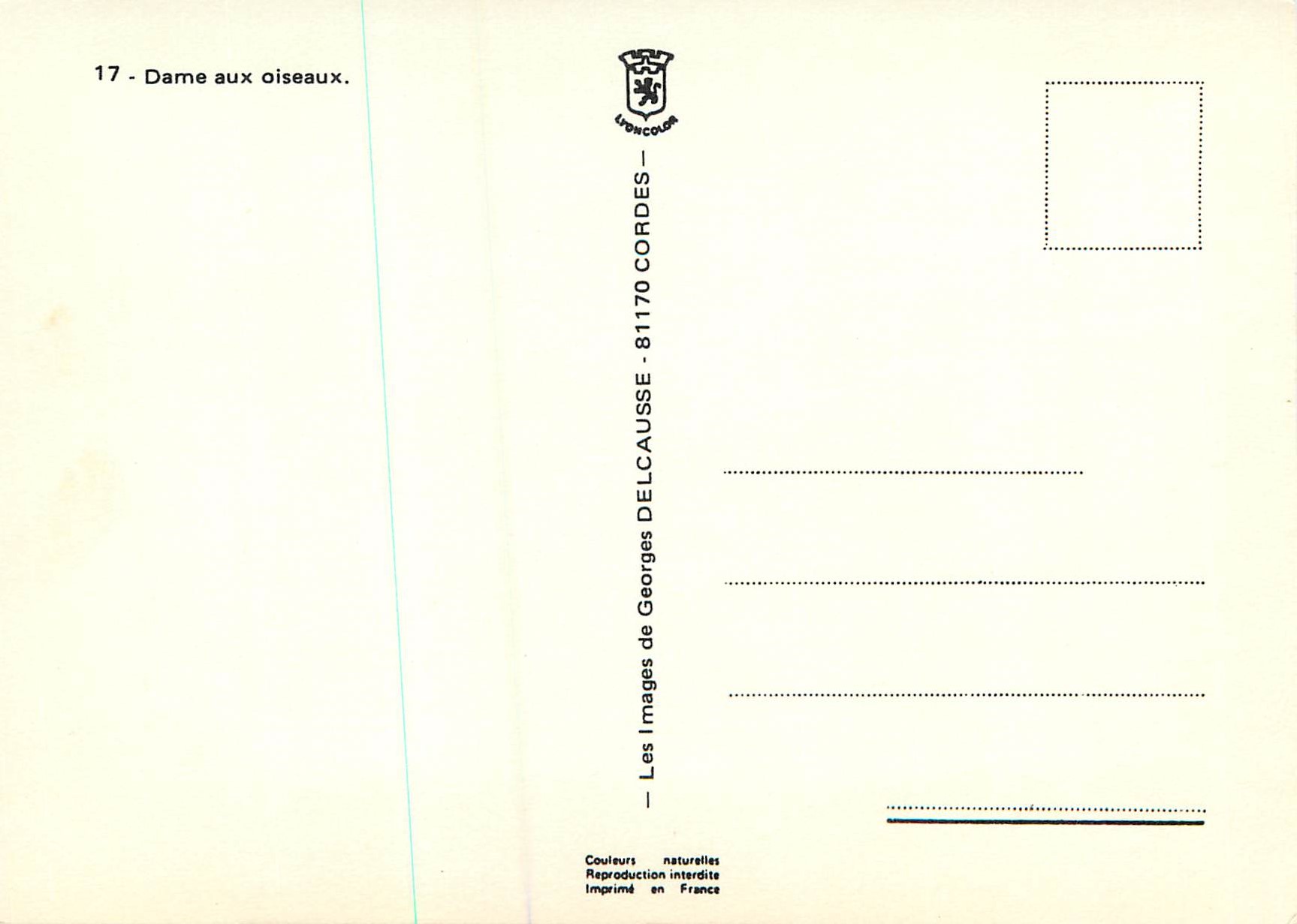CPM Dame aux Oiseaux  — Verso