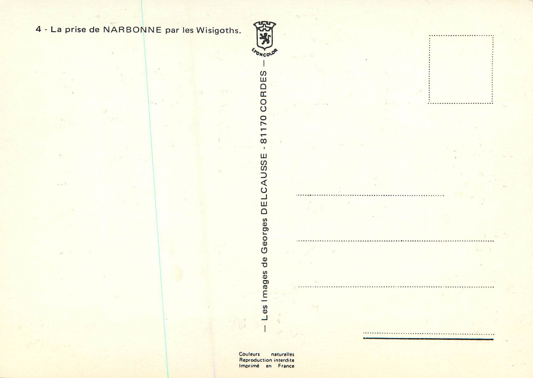 CPM La Prise de Narbonne par les Wisigoths — Verso