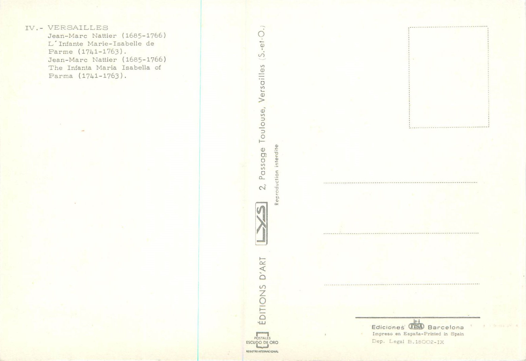 CPM Versailles Jean Marc Nattier (1685 1766) — Verso