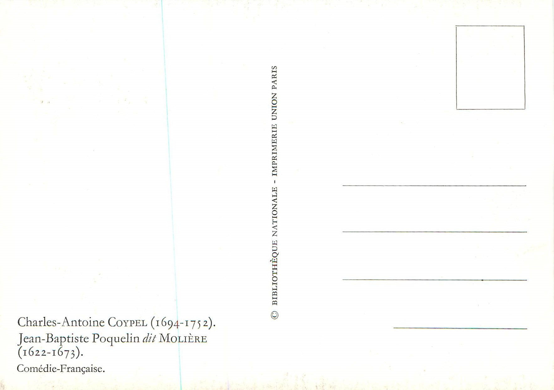 CPM Charles Antoine Coypel (1694 1752) Jean Baptiste Poquelin dit Moliere (1622 1673) — Verso