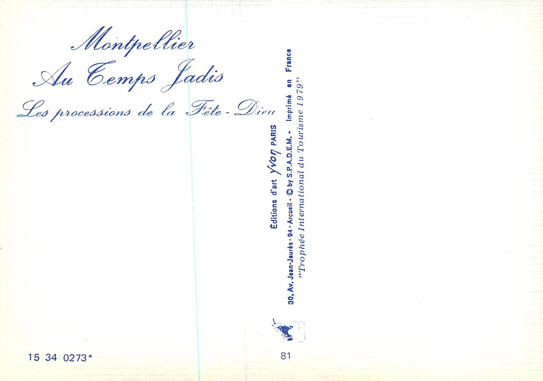 CPM Montpellier au Temps Jadis les Processions de la Fete Dieu — Back