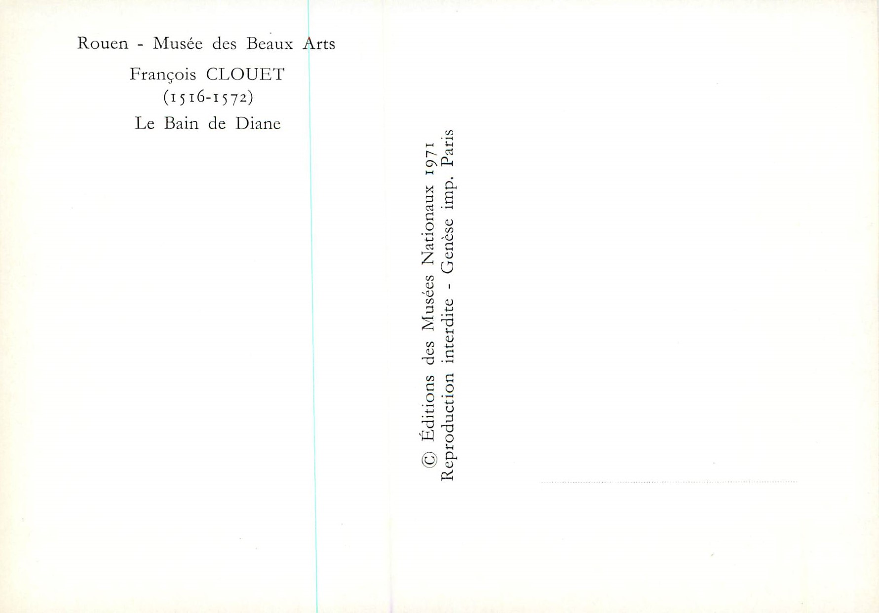 CPM Rouen Musee des Beaux Arts Francois Clouet (1516 1572) le Bain de Diane — Verso