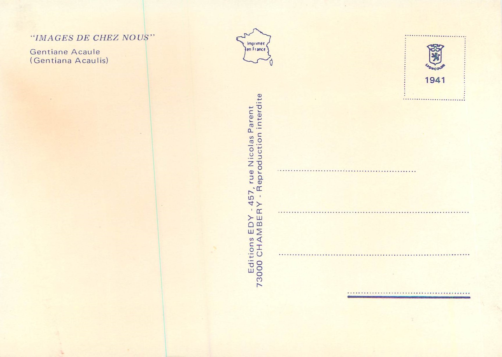 CPM Gentiane Acaule Images de Chez Nous — Verso