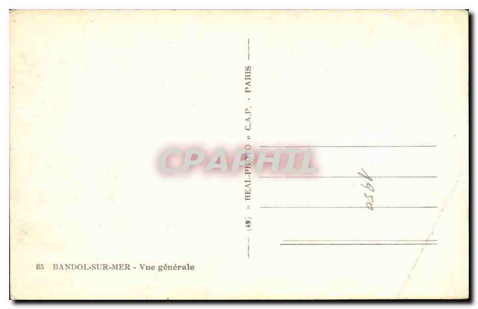 Bandol sur Mer CPA Vue generale — Rückseite