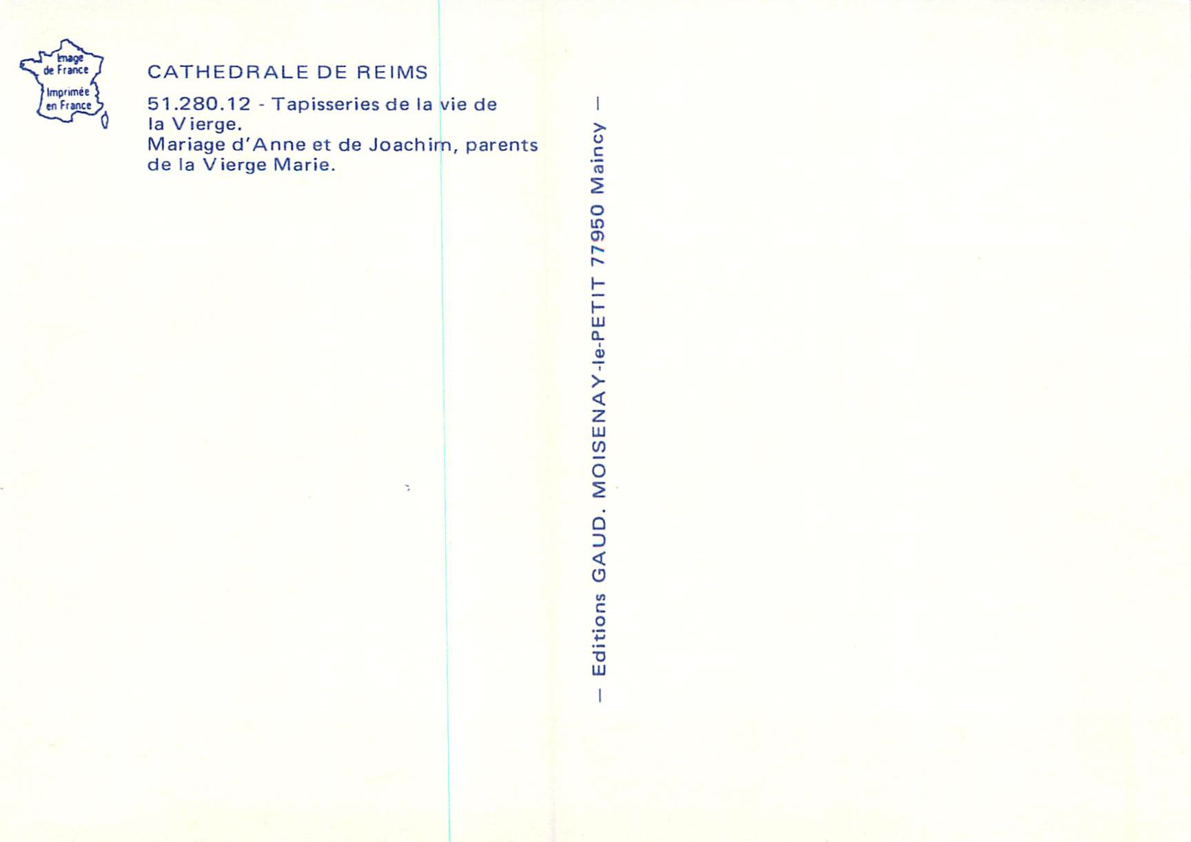 CPM Reims Cathedrale Tapisseries de la vie de la Vierge Mariage d'Anne et de Joachim parents de la Vierge Marie — Verso