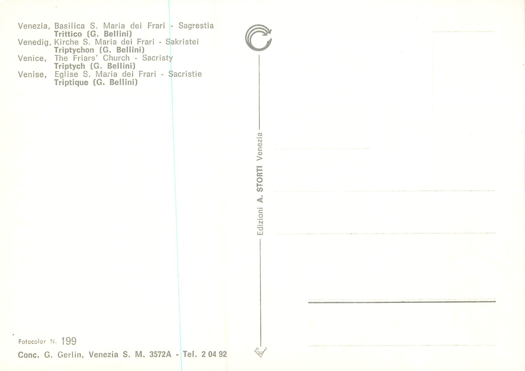 CPM Venezia Eglise S Maria dei Frari Scaristie Triptique (G Bellini) — Rückseite