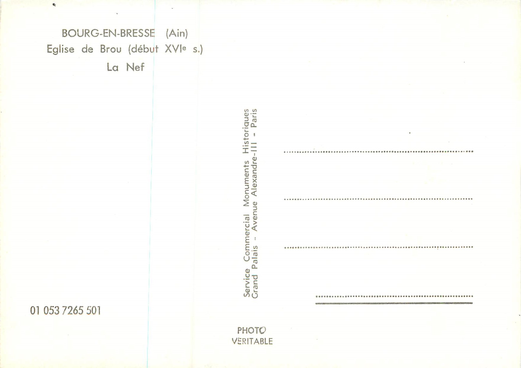 CPM Bourg en Bresse (Ain) Eglise de Brou (Debut XVIe s) La Nef — Verso
