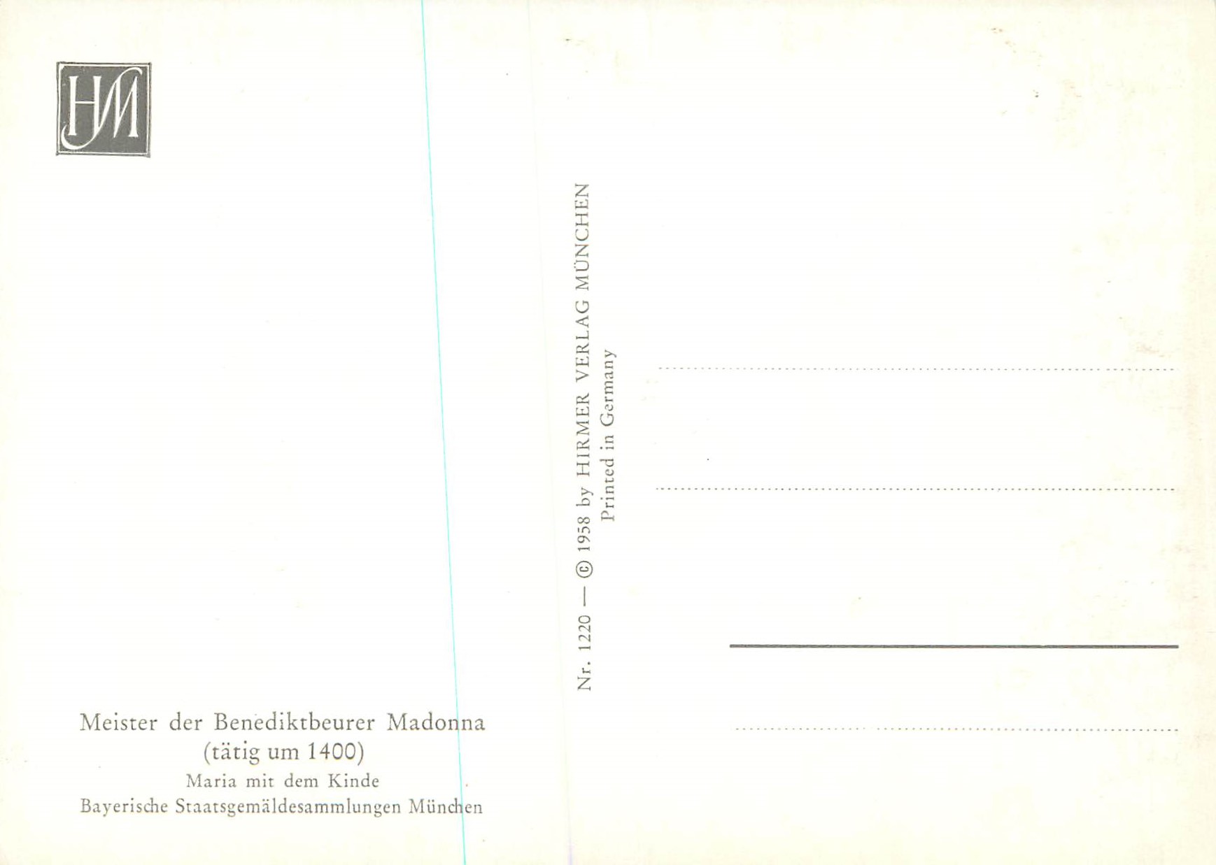 CPM Meister der Benediktbeurer Madonna (Tarig um 1400) Maria mit dem Kinde Bayerische — Verso