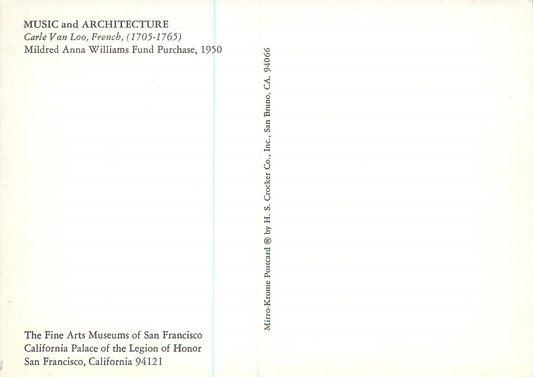 CPM Music and Architecture Carle Van Loo French (1705 1765) Mildred Anna Williams Fund Purchase 1950 The Fine Arts Museu — Verso