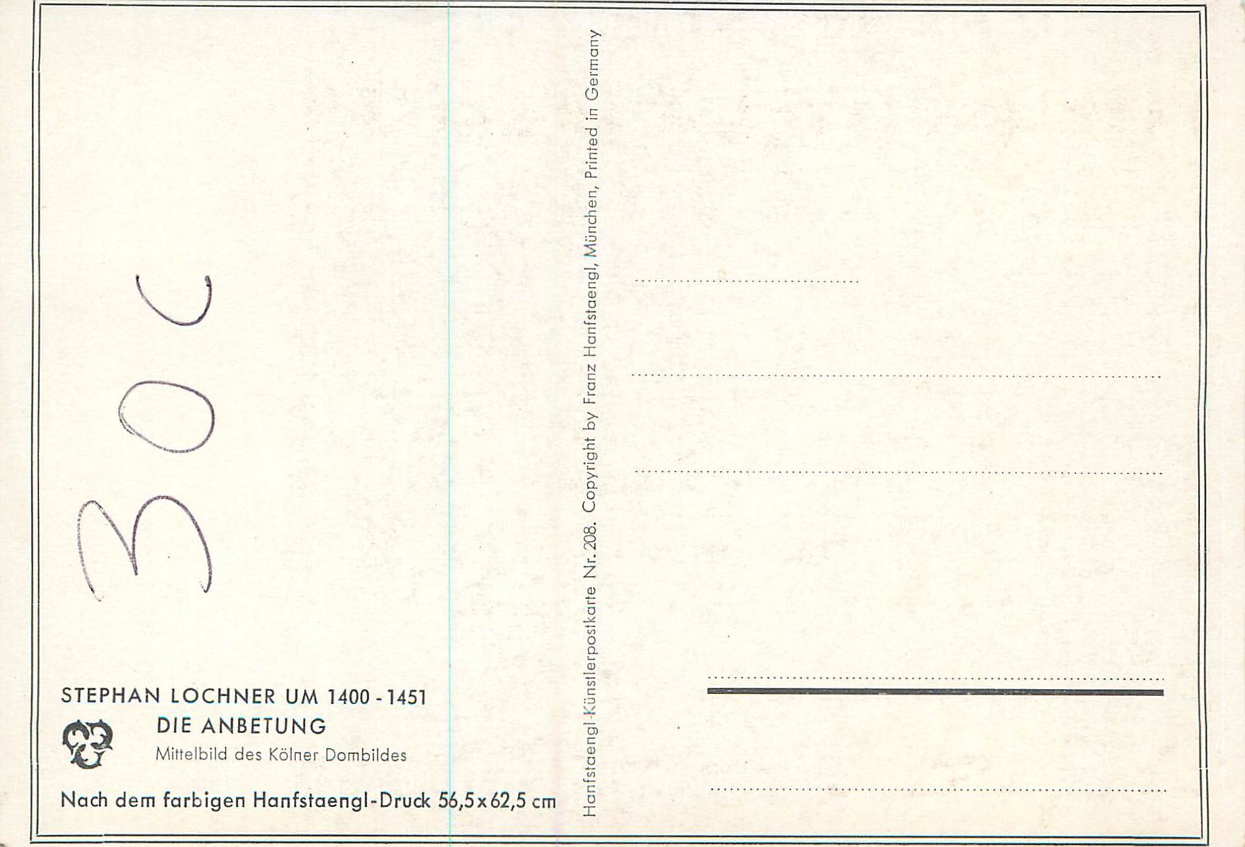 CPM Stephan Lochner Um 1400 1451 Die Anbetung — Verso