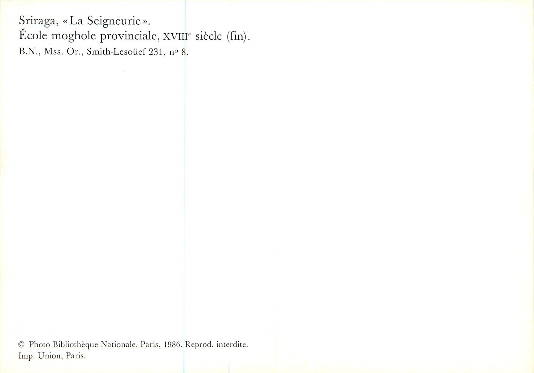 CPM Sriraga La Seigneurie Ecole moghole provinciale XVIIIe siecle (fin) Musee Guimet Paris — Verso
