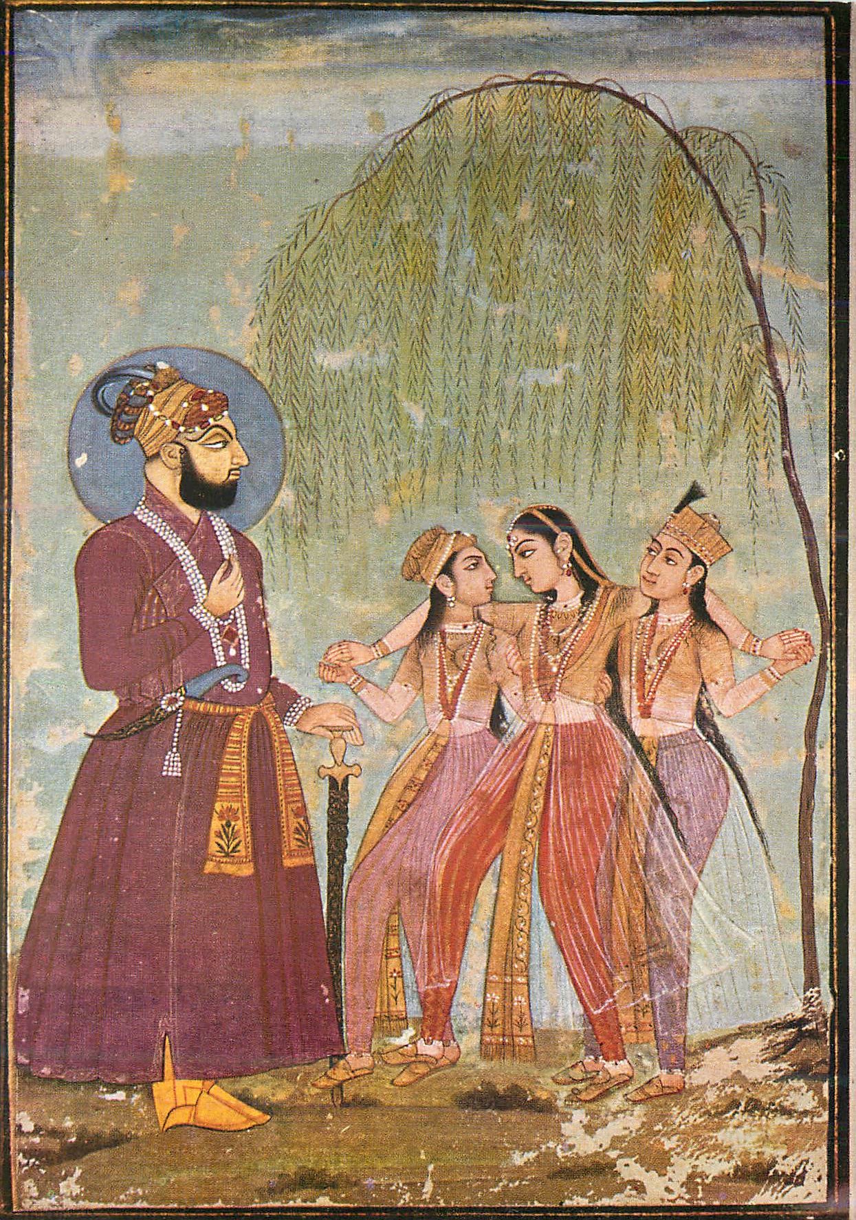 CPM Manuscrit Indou debut XVIII siecle Trois jeunes femmes devant un prince Musee Guimet Paris