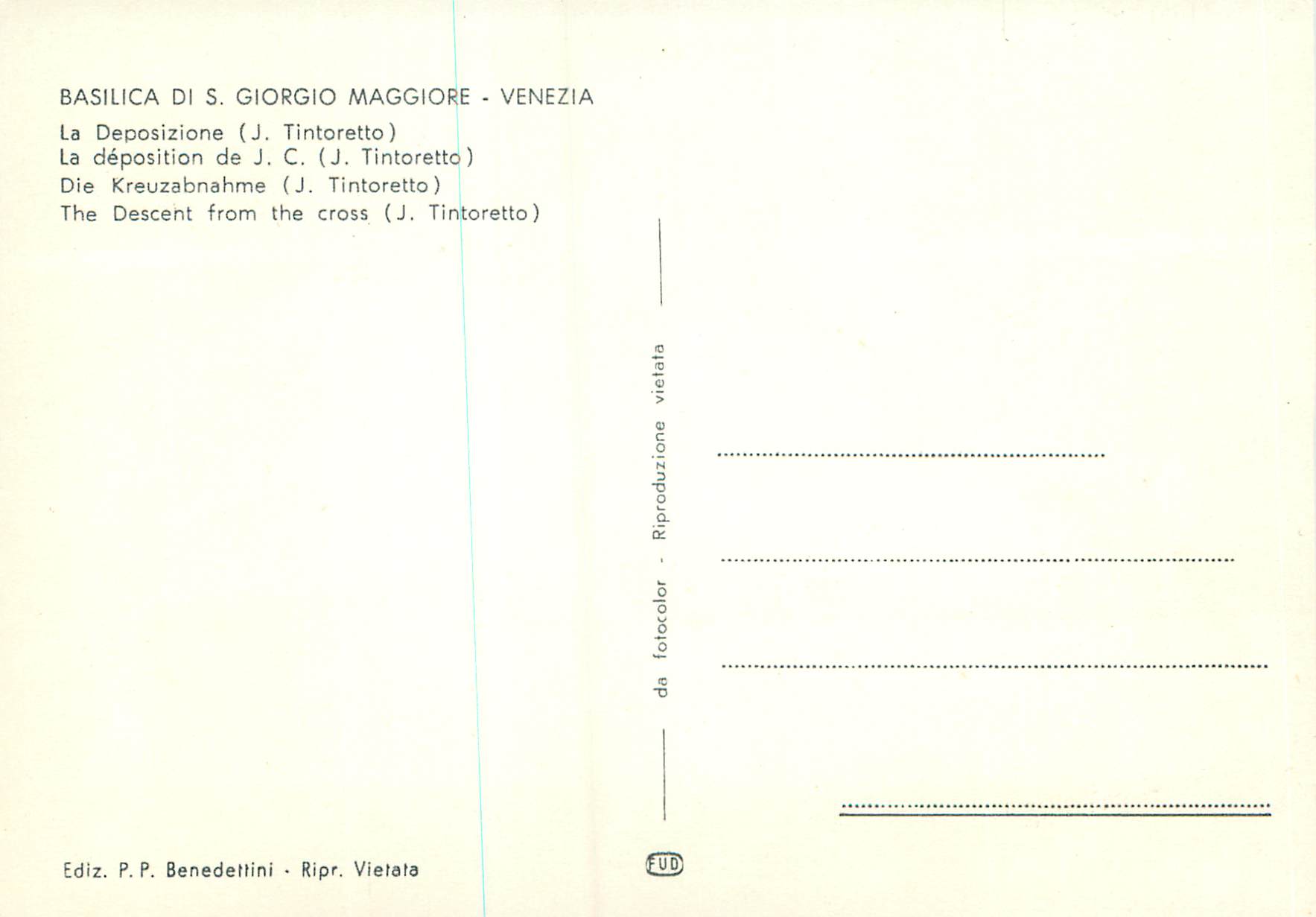 CPM Venezia Basilica di S Giorgio Maggiore La deposition de J C (J Tintoretto) — Rückseite