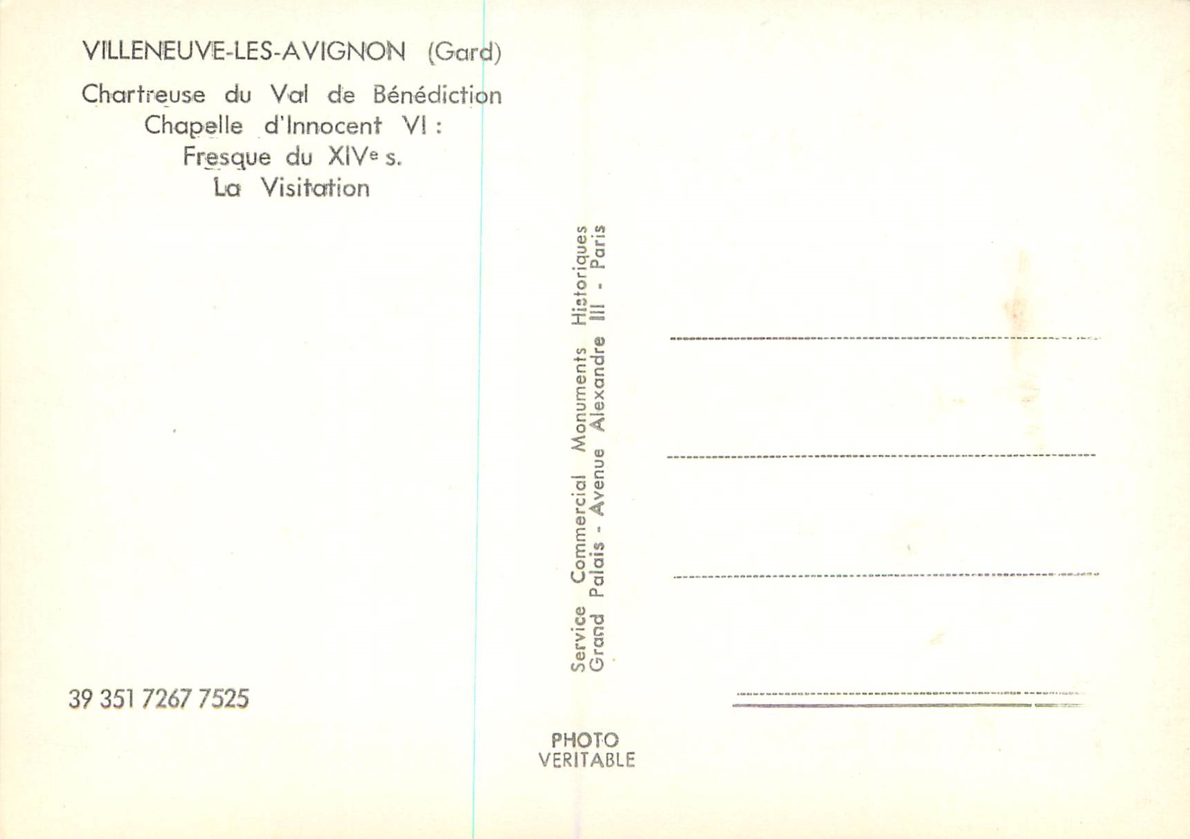 CPM Villeneuve les Avignon (Gard) Chartreuse du Val de Benediction Chapelle d'Innocent VI Fresque du XIVe S La Visitatio — Rückseite