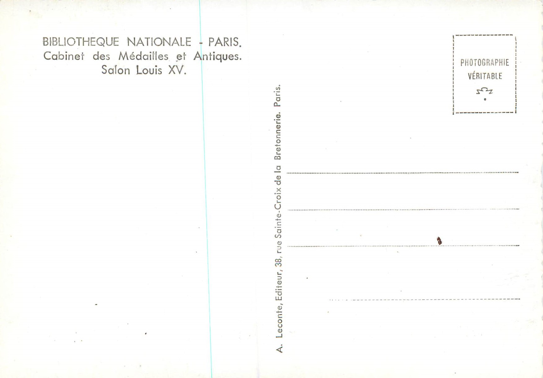 CPM Paris Bibliotheque Nationale Cabinet des Medailles et Antiques Salon Louis XV — Rückseite