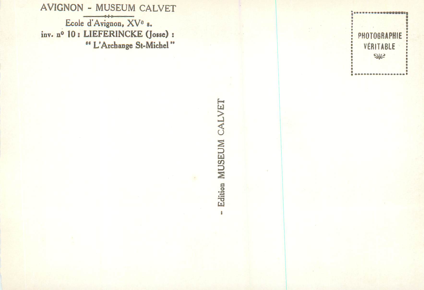 CPM Ecole d'Avigno XVe s Liefericke (josse) L'Archange St Michel — Rückseite
