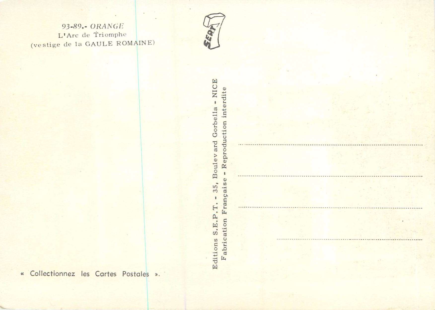 CPM Orange L'Arc de Triomphe (Vestige de la Gaule Romaine) — Rückseite