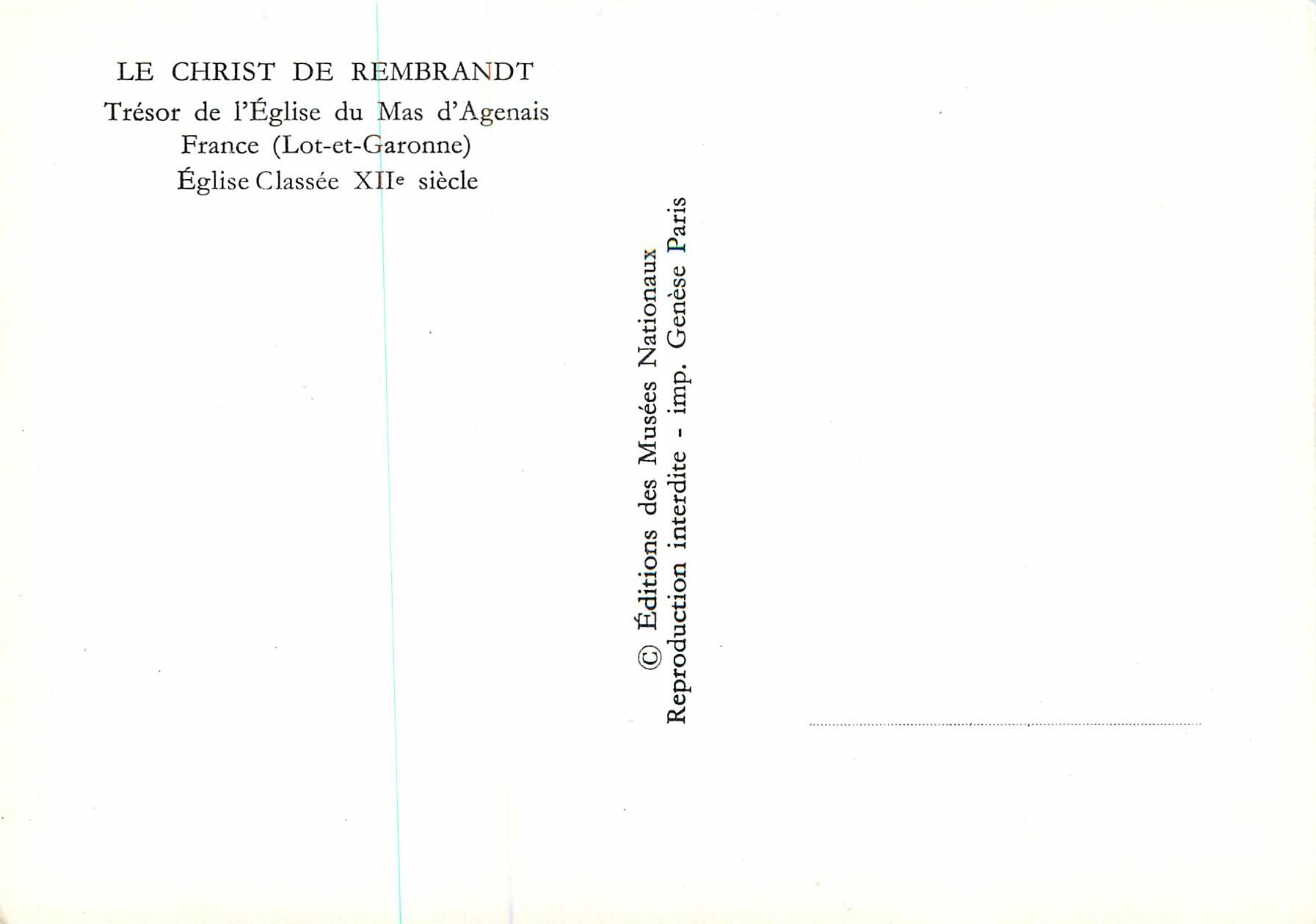 CPM Le Christ de Rembrandt Tresor de l'Eglise du Mas d'Agenais France(Lot et Garonne) Eglise Classee XIIe siecle — Back