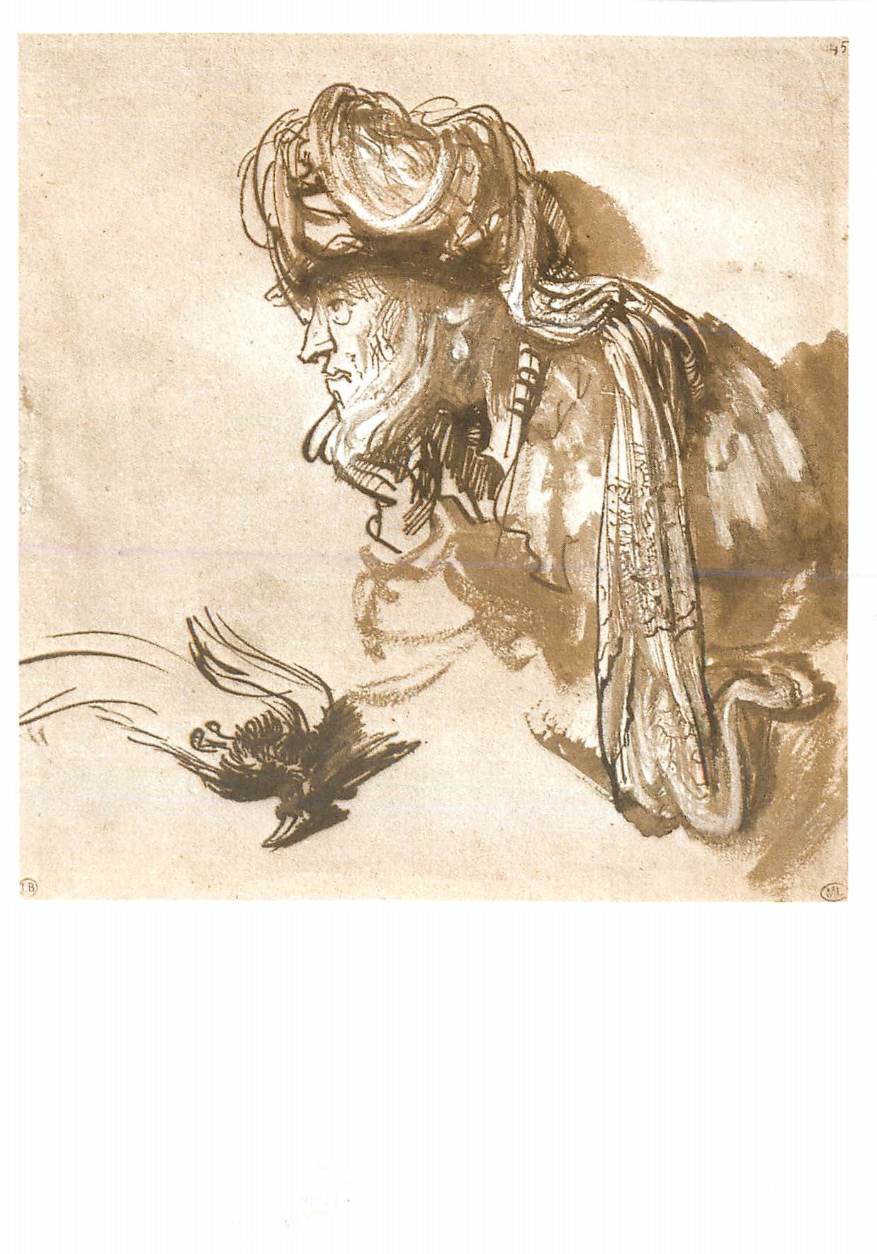 CPM Musee du Louvre Tete d'oriental avec un oiseau de Paradis Exposition Rembrandt et son temps
