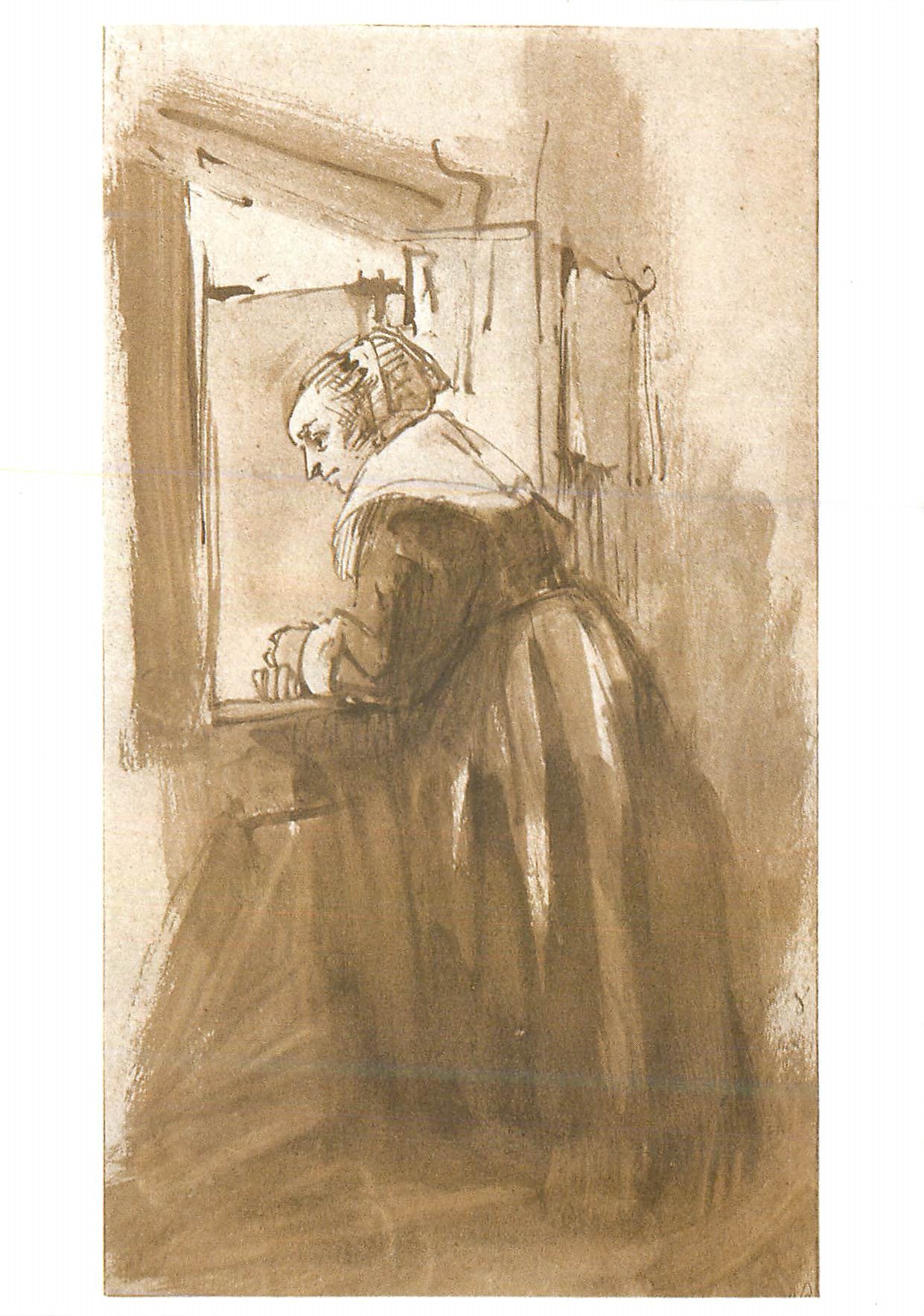 CPM Musee du Louvre Femme regardant par la fenetre exposition Rembrandt et son temps Dessins des collecions publiques et