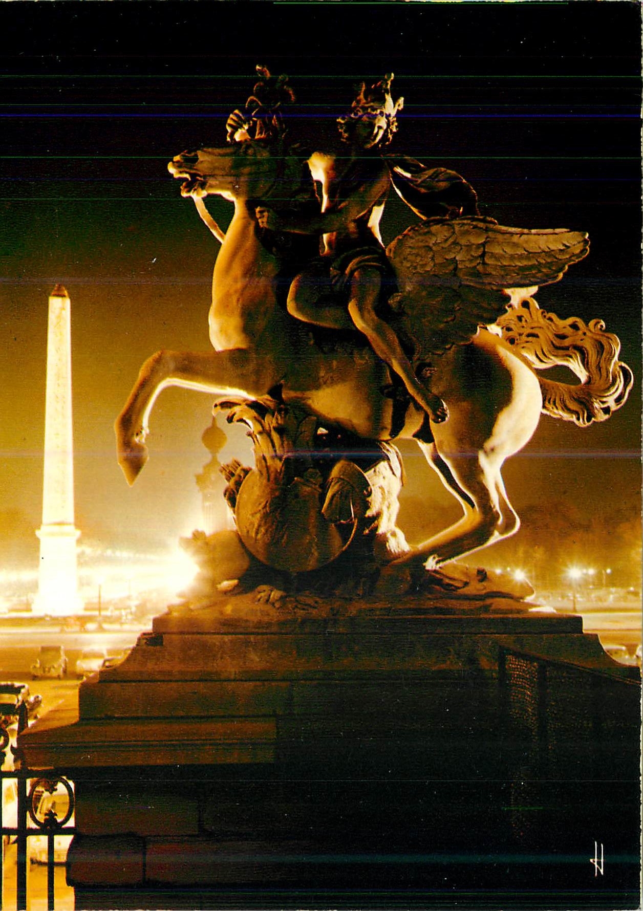 CPM Paris Sortileges de la nuit Place de la Concorde L'Obelisque de Louosor vu de la Terrasse des Tuileries