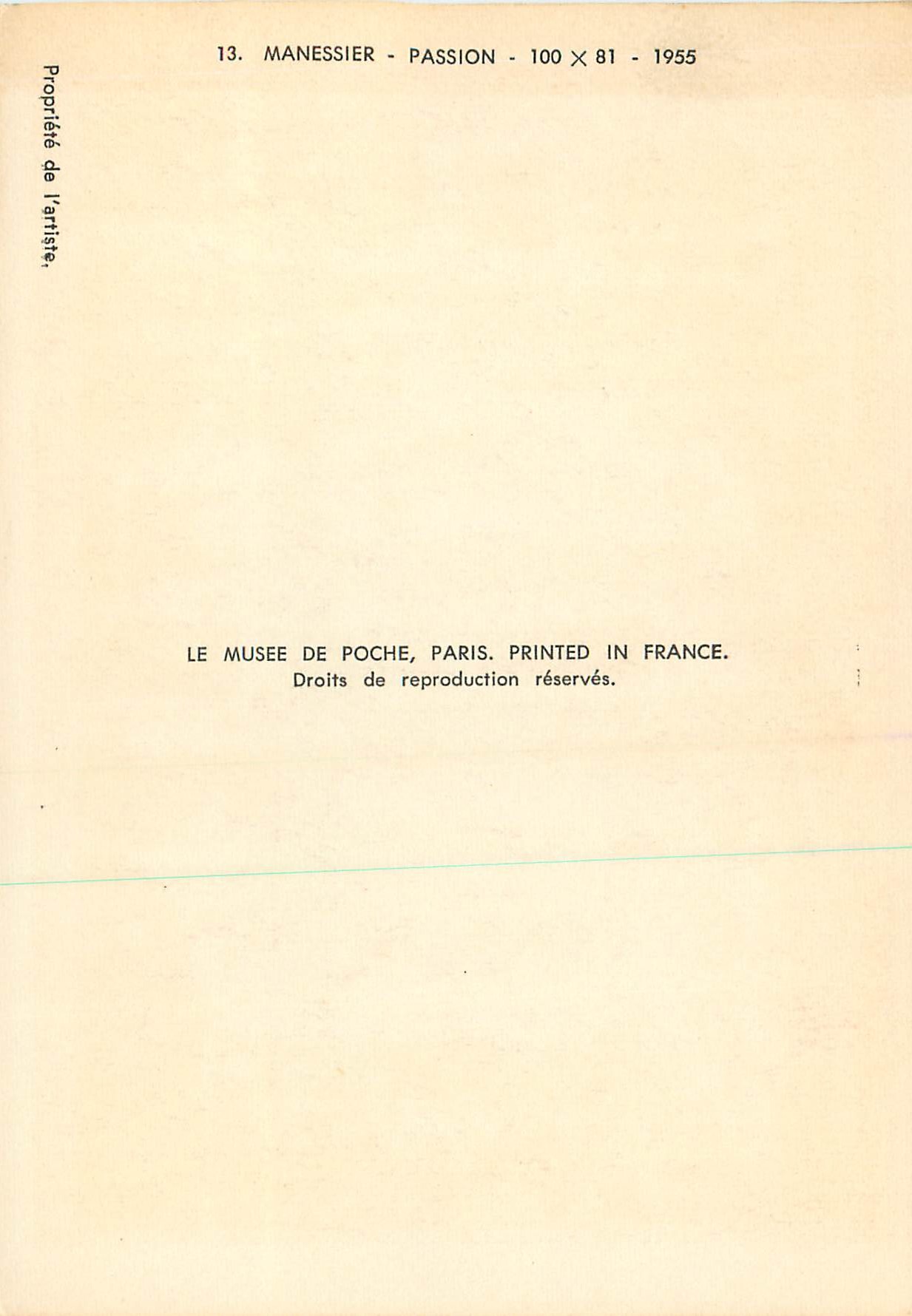 CPM Manessier Passion 1955 — Verso
