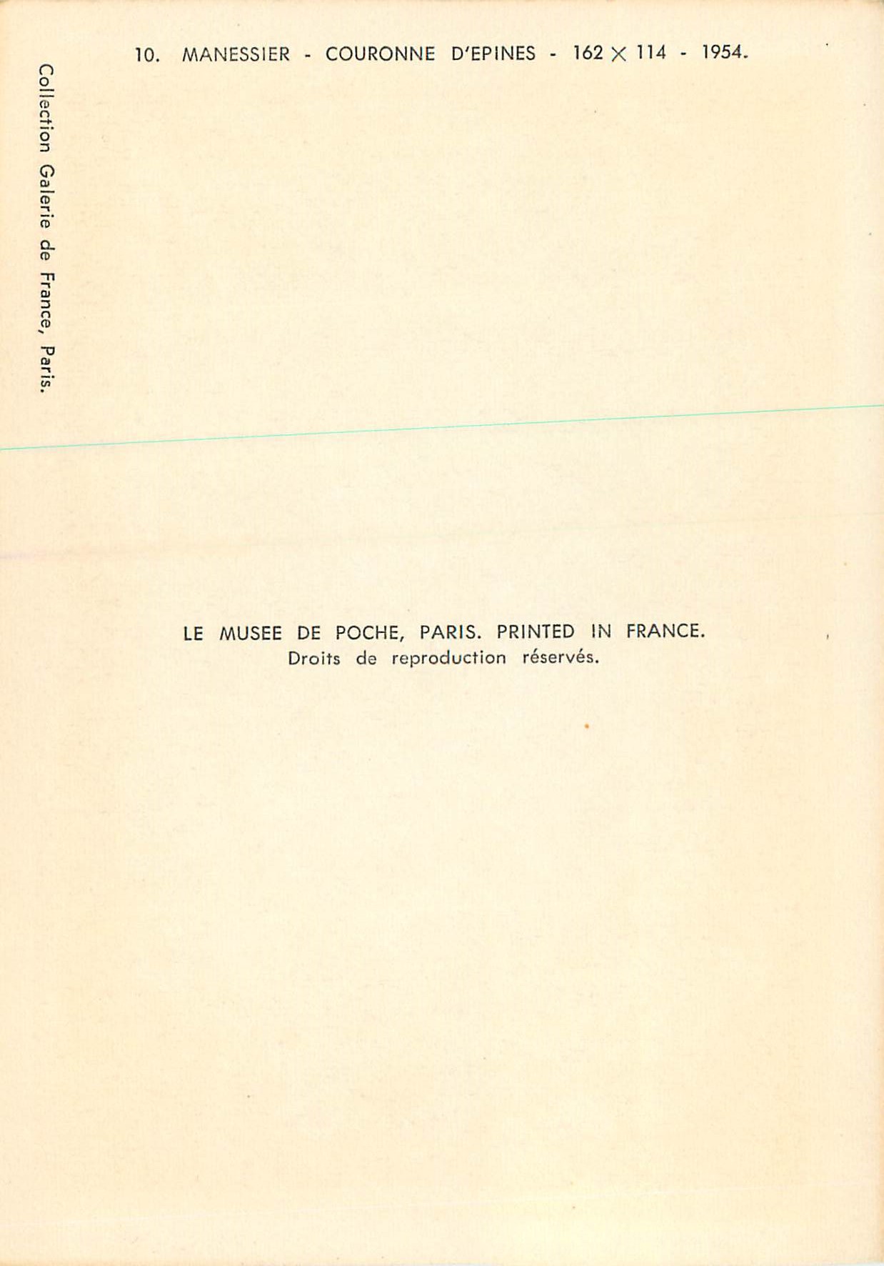 CPM Manessier Couronne d'Epines 1954 — Verso
