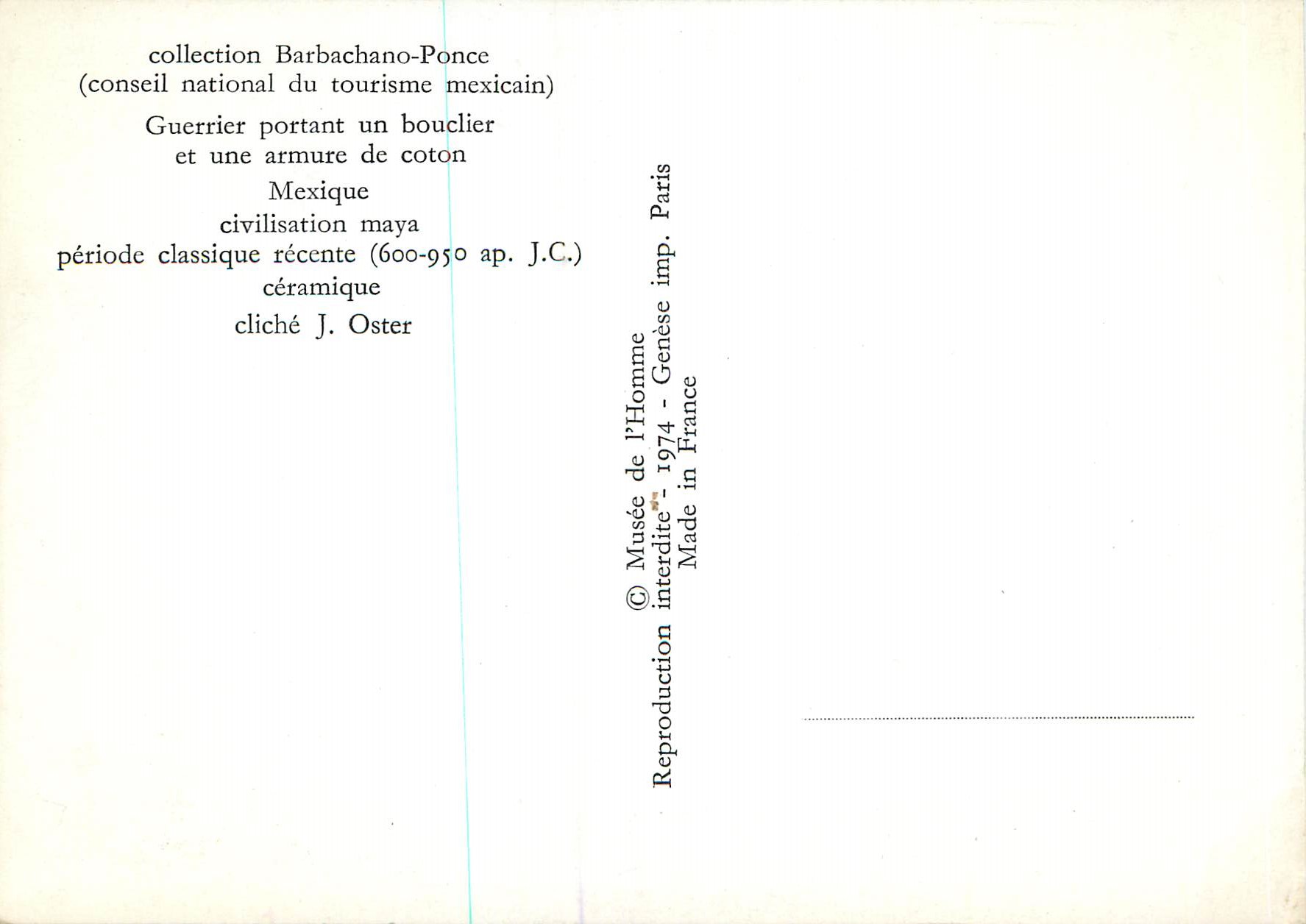 CPM Collection Barbachano Ponce (conseil national du tourisme Mexicain) Guerrier portant un bouclier et une armure de co — Verso