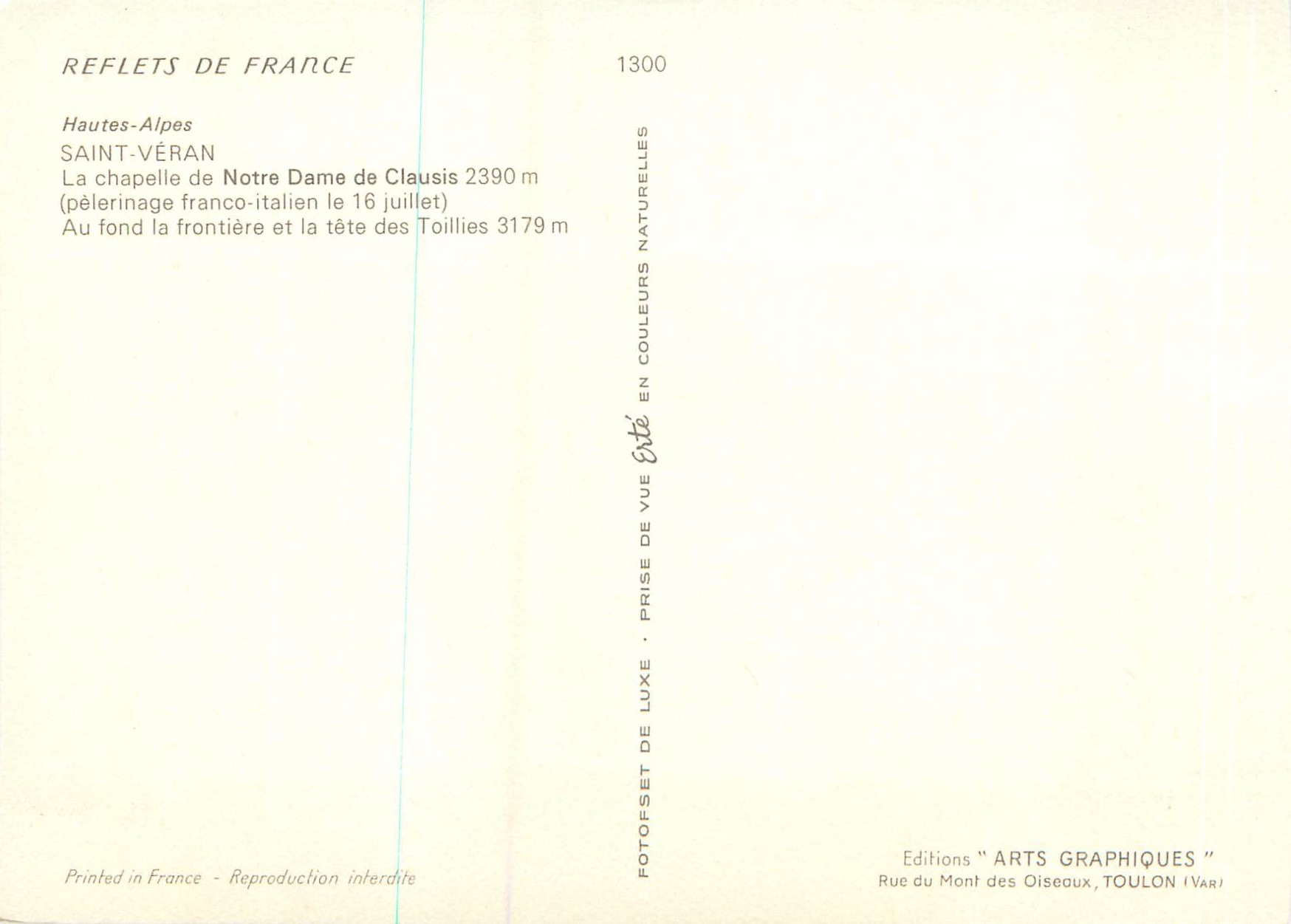 CPM Saint Veran (Hautes Alpes) La chapelle de Notre Dame de Clausis (Pelerinage franco Italien le 16 juillet) Au fond la — Rückseite
