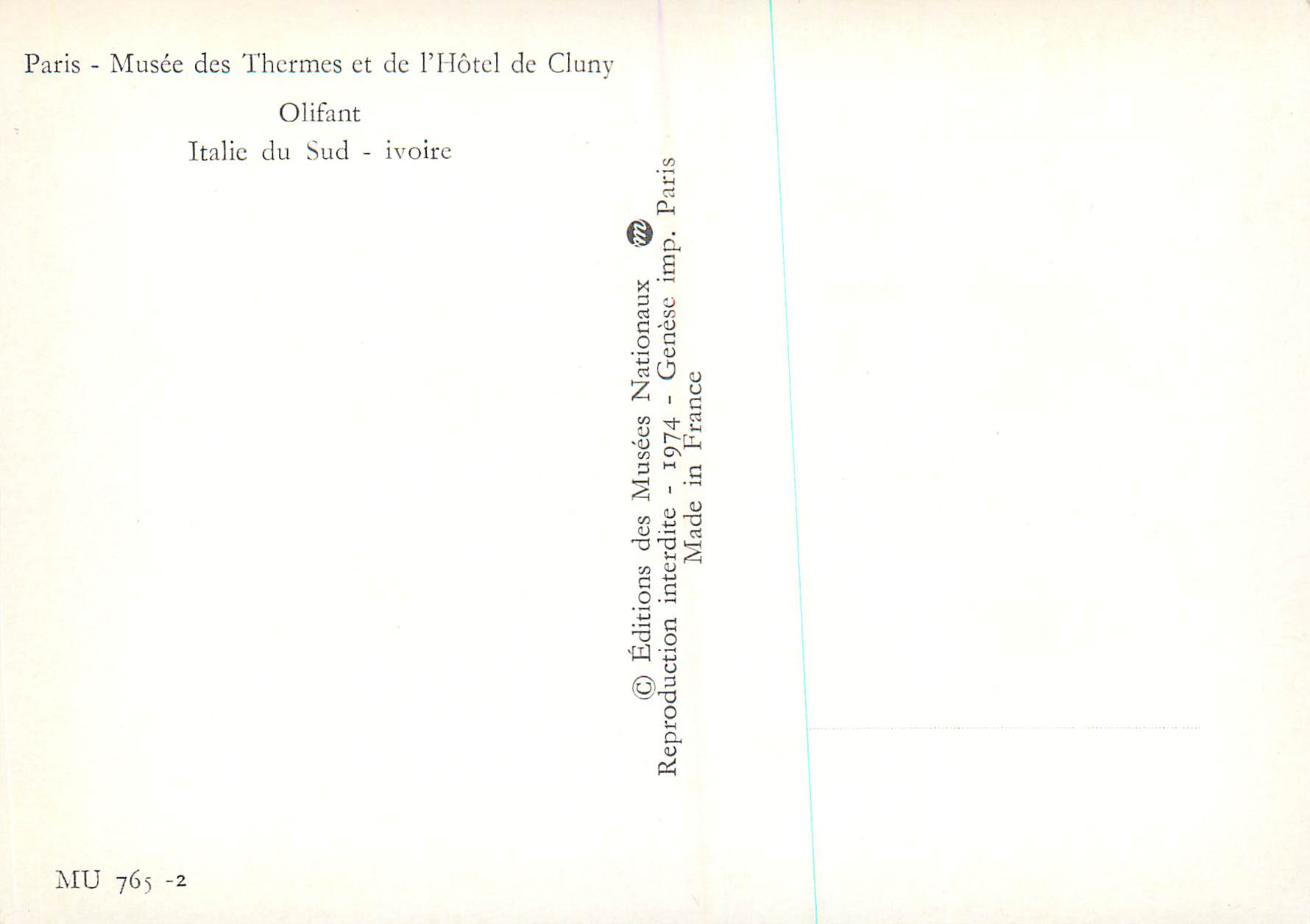 CPM Paris Musee des Thermes et de l'Hotel de Cluny Olifant Italie du Sud ivoire — Rückseite