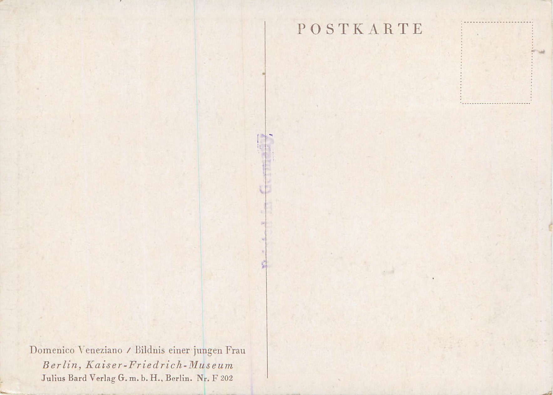 CPM Domenico Veneziano Bildnis einer Jungen Frau Berlin Kaiser Friedrich Museum — Verso