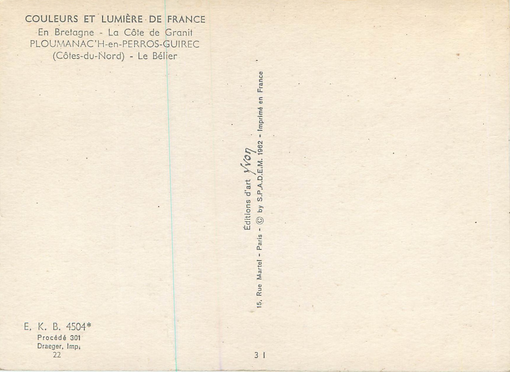 La Côte de Granit — PLOUMANAC'H-en-PERROS-GUIREC — Éditions d'art YVON — Reverso