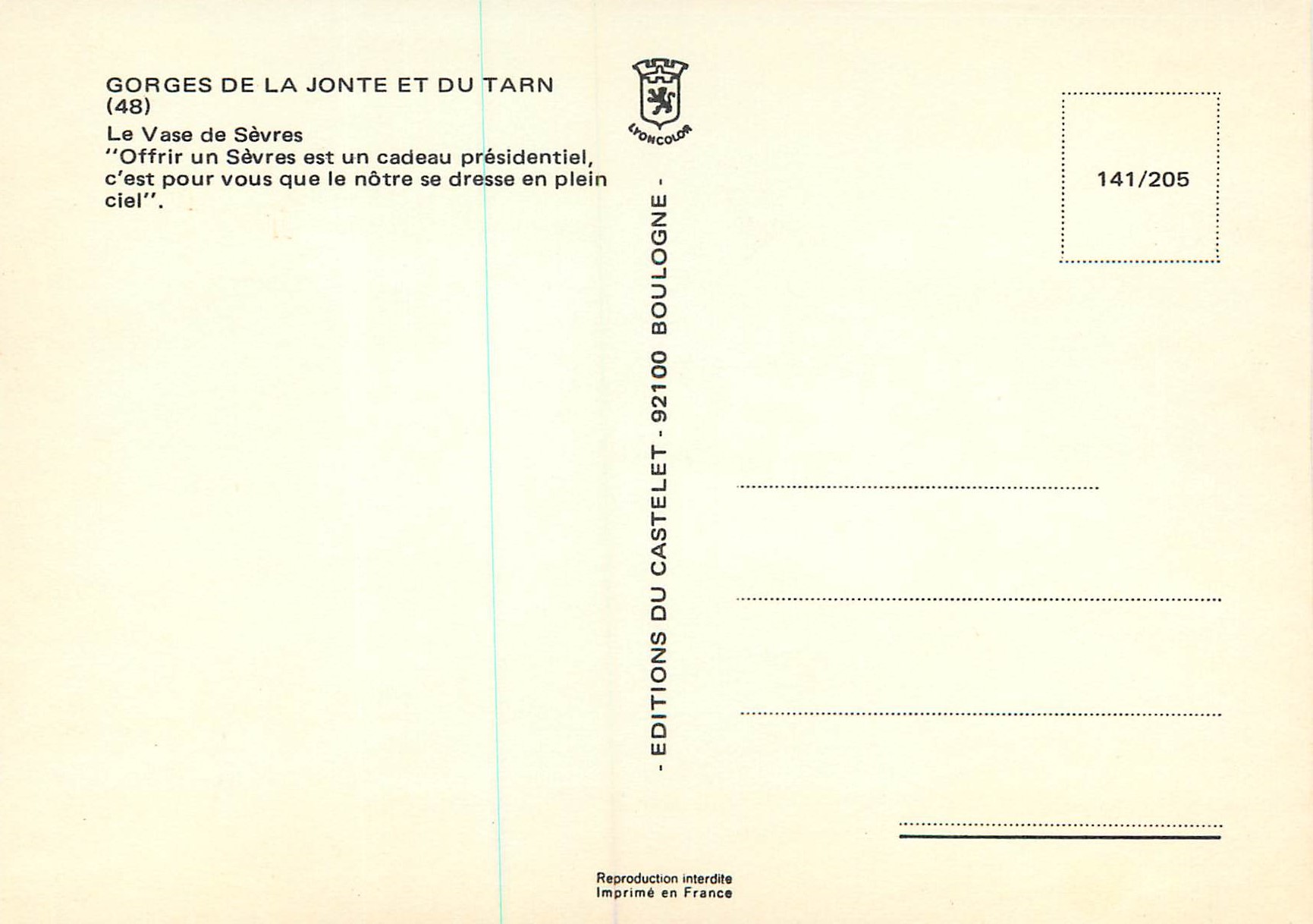 CPM Gorges de la Jonte et du Tarn Le Vase de Sevres Offrir un Sevres est un cadeau presidentiel c'est pour vous que le n — Back