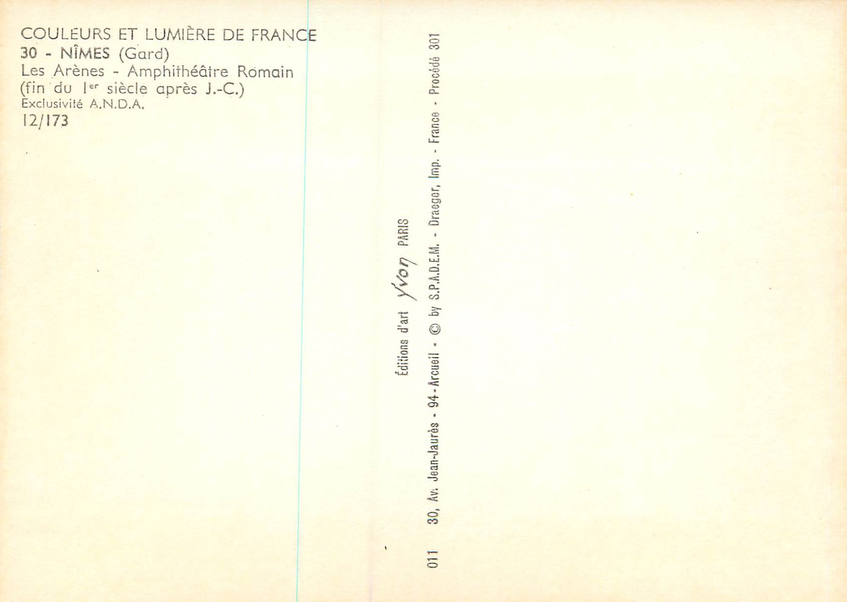 Les Arènes - Amphithéâtre Romain — fin du 1er siècle après J.-C. — Éditions d'art Yvon — Rückseite