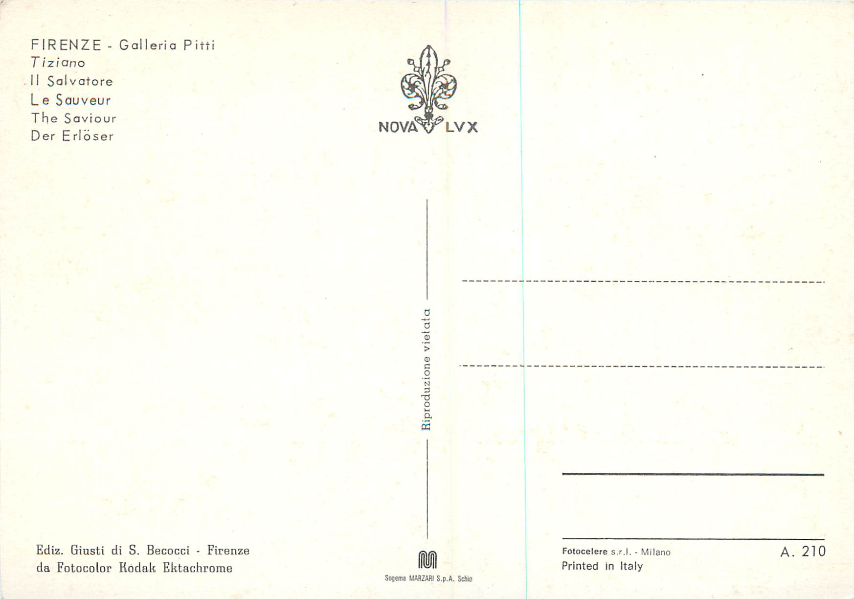 CPM Firenze Galleria Pitti Le Sauveur — Verso