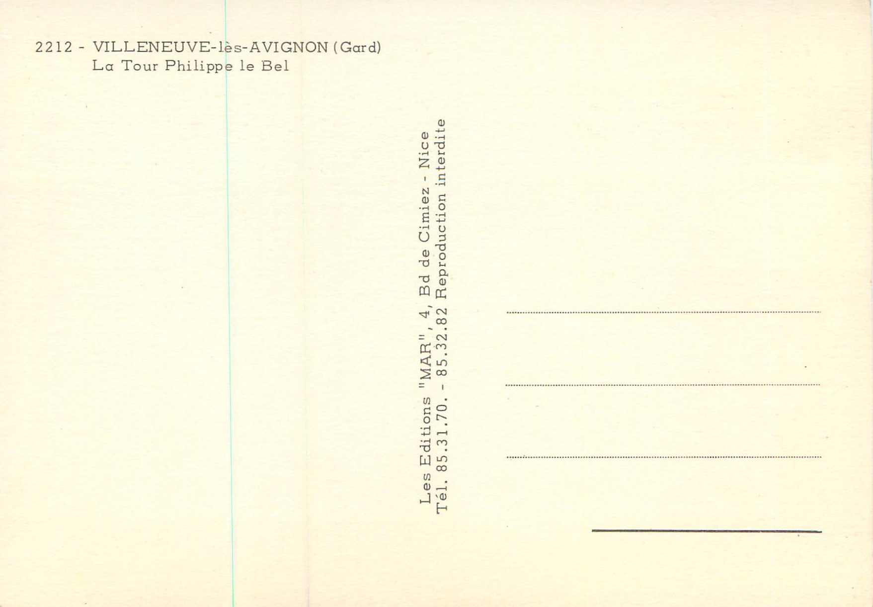 CPM Villeneuve les Avignon (Gard) La Tour Philippe le Bel — Rückseite