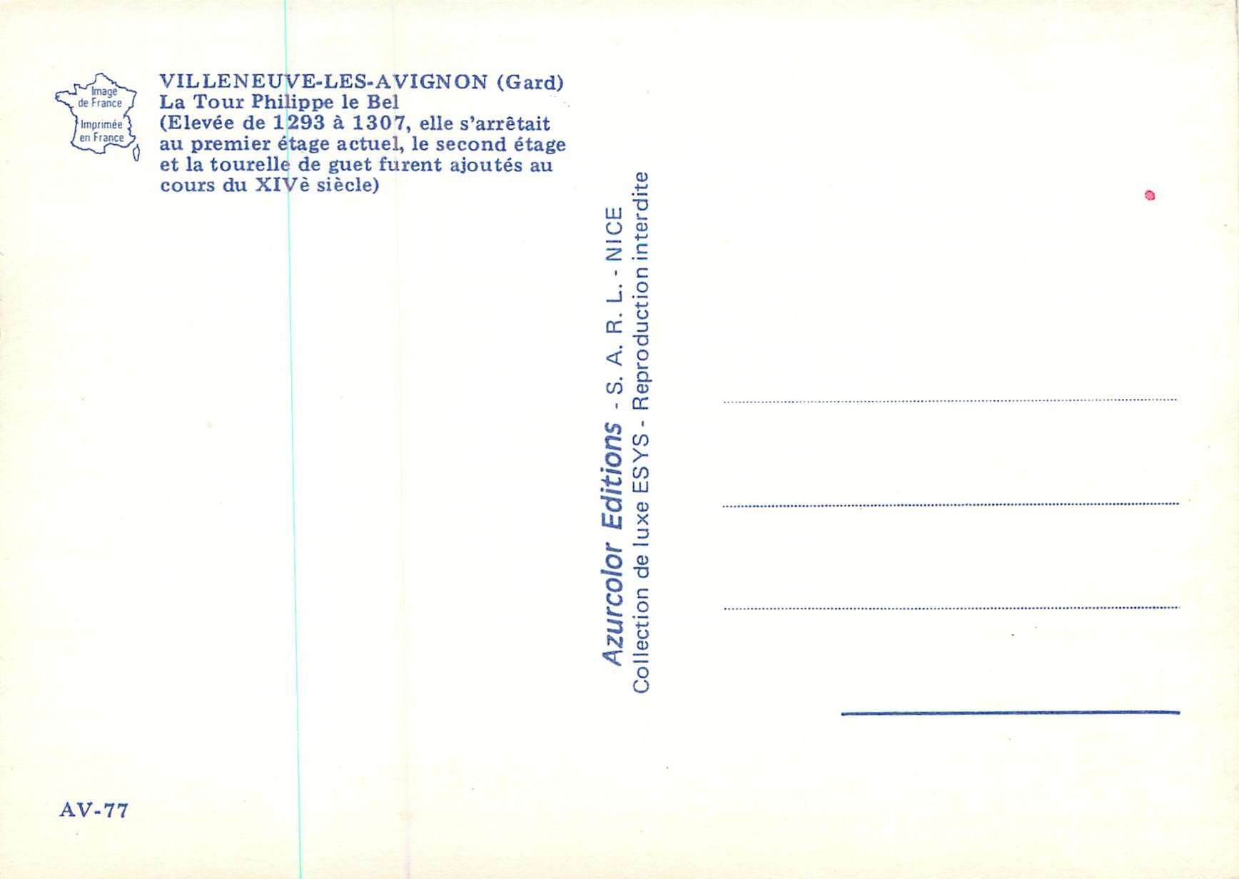CPM Villeneuve les Avignon (Gard) La Tour Philippe le Bel Elevee de 1293 a 1307 elle s'arretait au premier etage actuel  — Rückseite