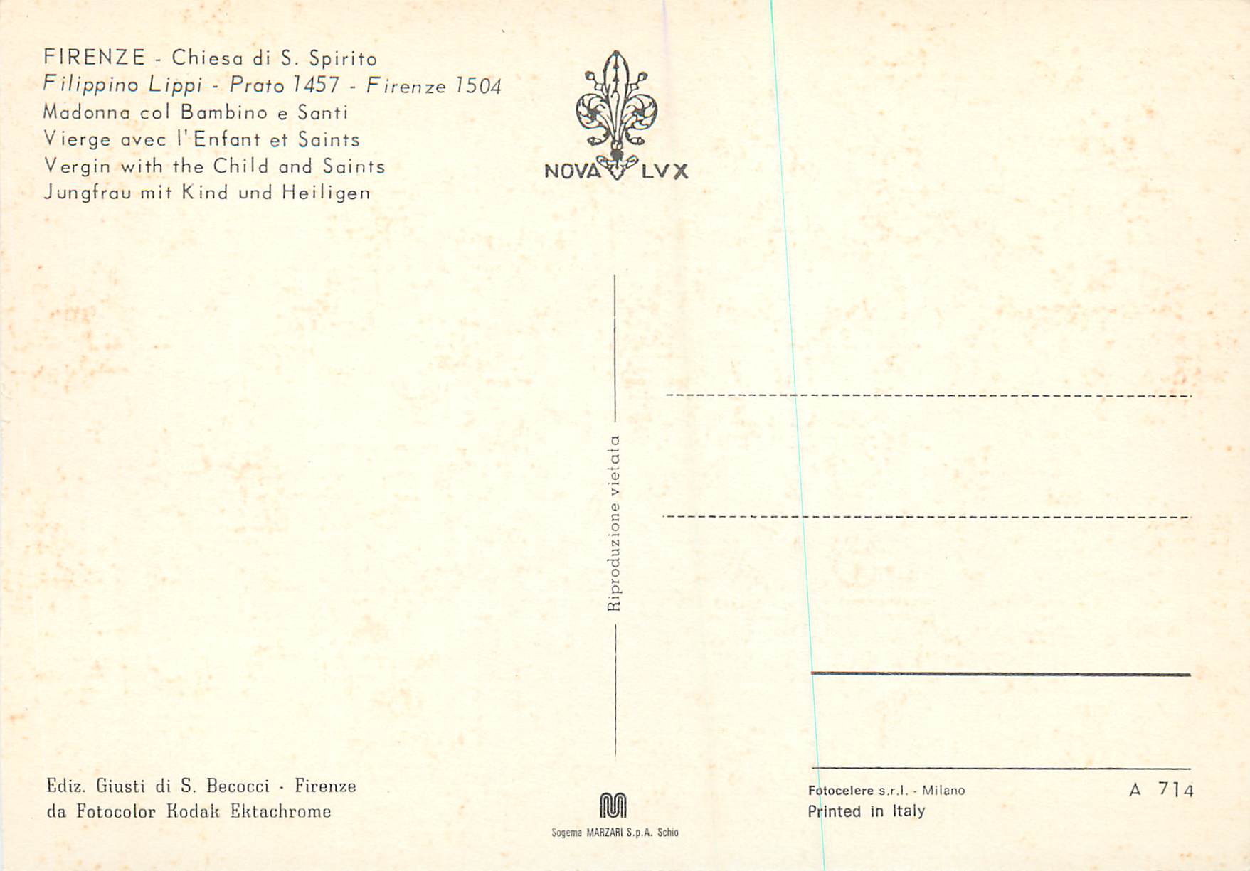 CPM Firenze Chiesa di S Spirito Vierge avec l'Enfant et Saints — Verso