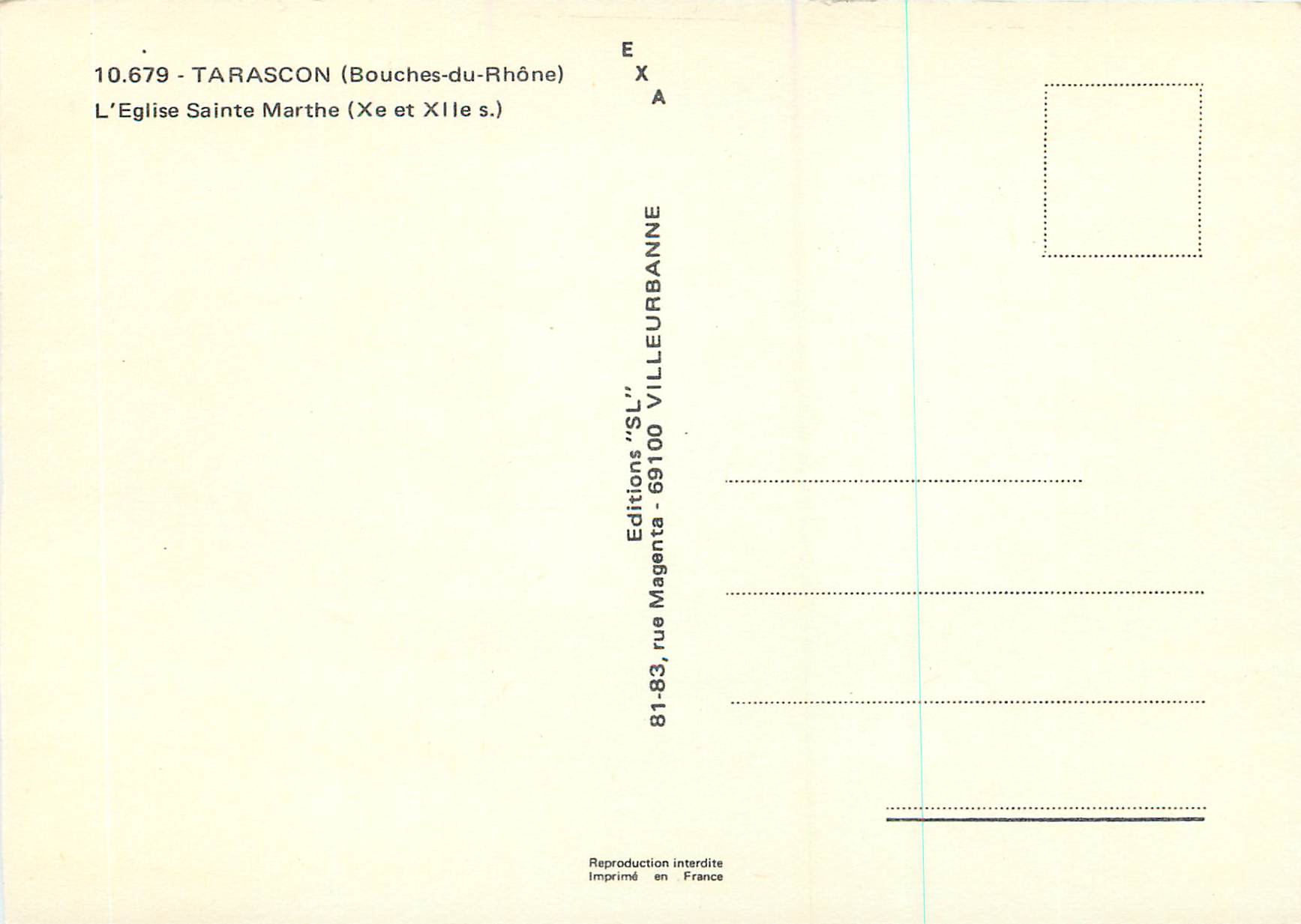 Tarascon — Église Sainte-Marthe (Xe et XIIe s.) — Éditions 'SL' Villeurbanne — Rückseite