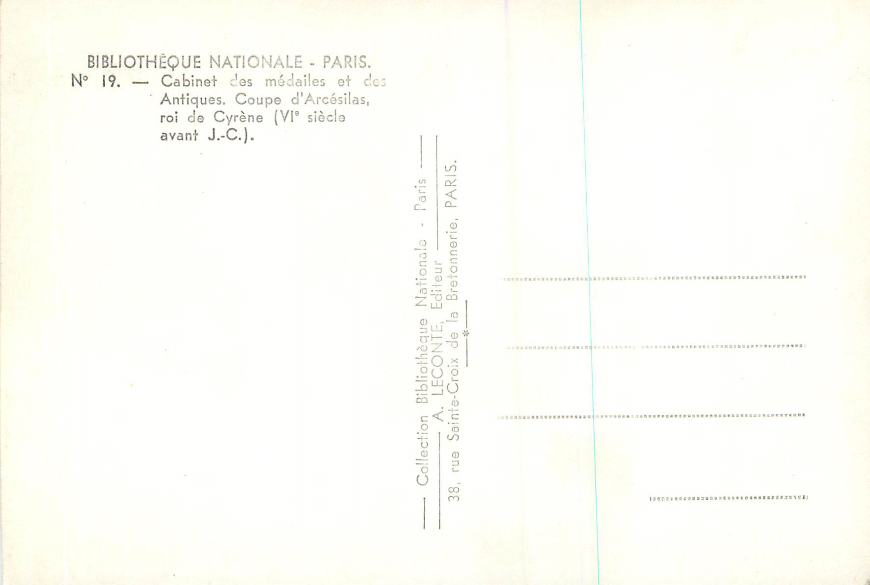 CPM Bibliotheque Nationale Paris Cabinet des medailes et des Antiques Coupe d'Arcesilas roi de Cyrene (VIe siecle avant  — Rückseite