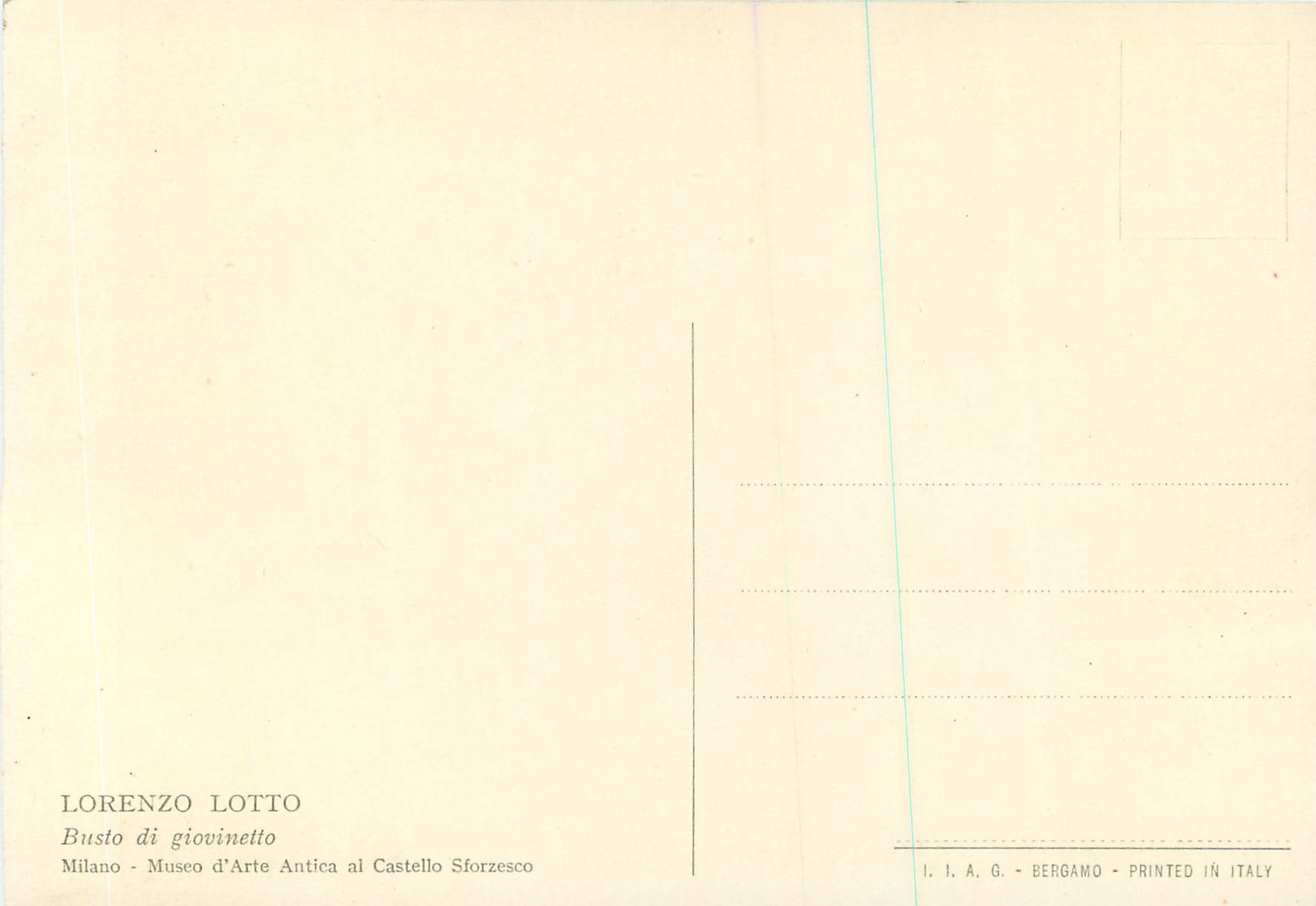 CPM Lorenzo Lotto Busto di giovinetto Milano Museo d'Arte Antica al Castello Sforzesco — Rückseite