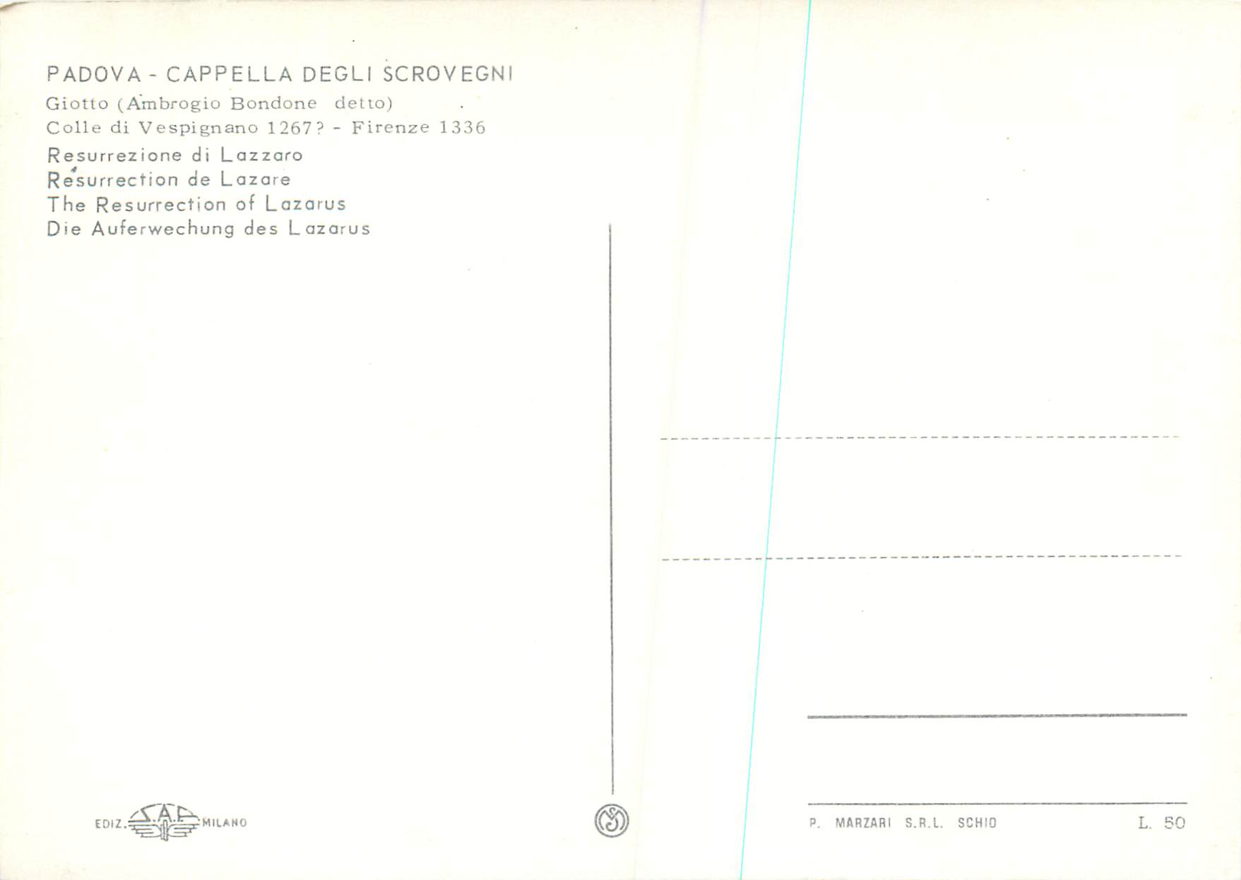 CPM Padova Cappella Degli Scrovegni Resurrection de Lozare — Rückseite