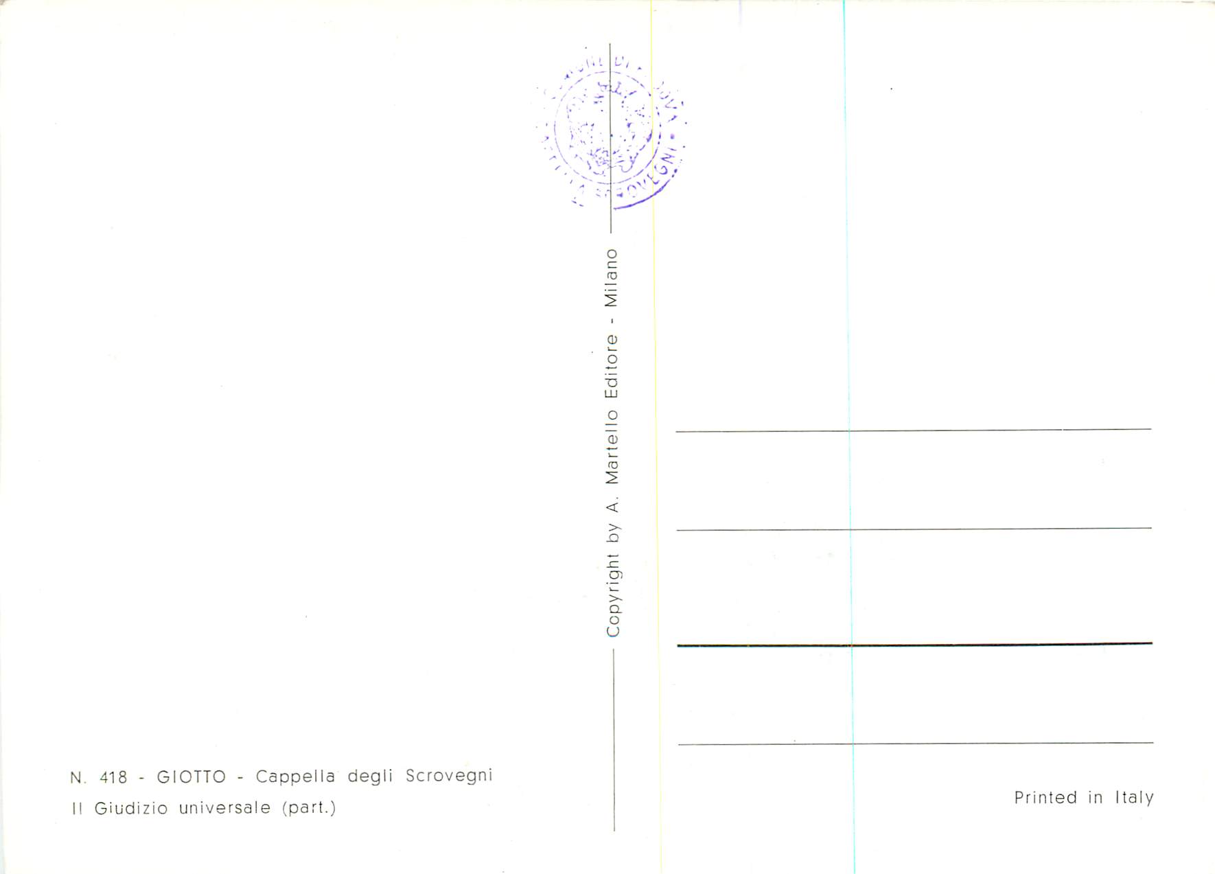 CPM Giotto Cappelle degli Scrovegni Guidizio universale — Verso