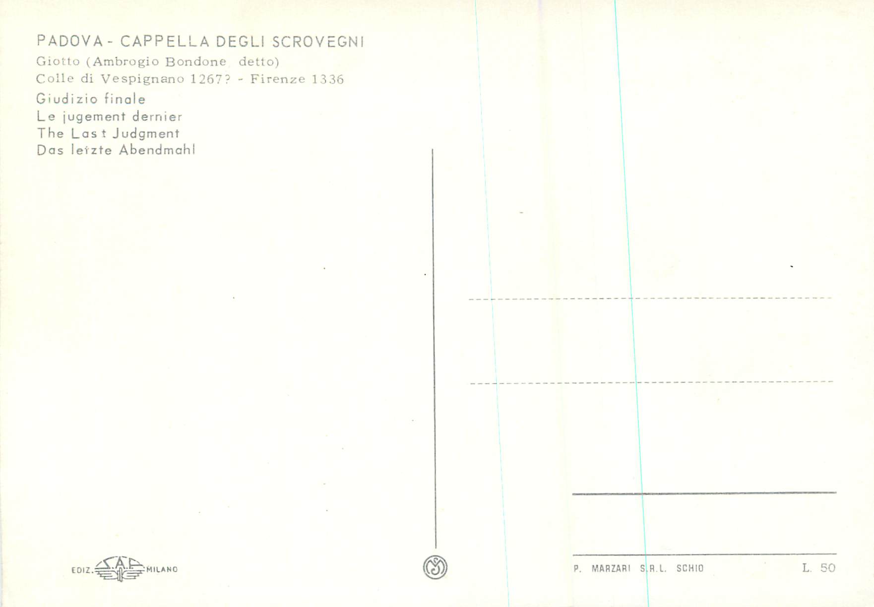 CPM Padova Cappelle degli Scrovegni Le Jugement dernier — Rückseite