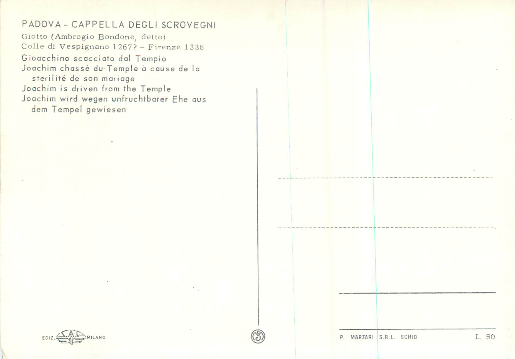 CPM Padova Cappelle degli Scrovegni Joachim chasse du Temple a cause de la sterilite de son mariage — Rückseite