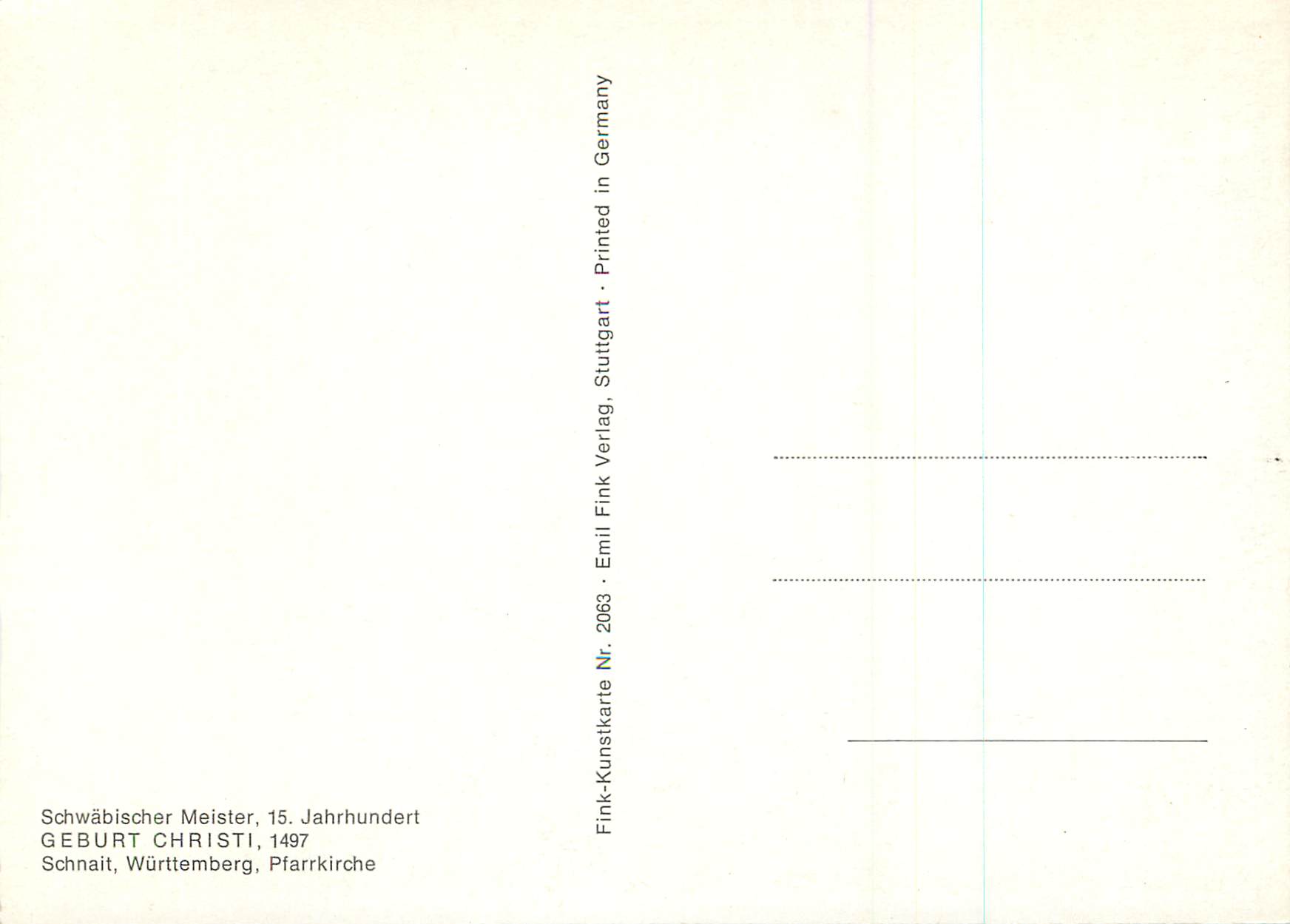 Naissance du Christ — École allemande du XVᵉ siècle — Fink Verlag, Stuttgart — Verso