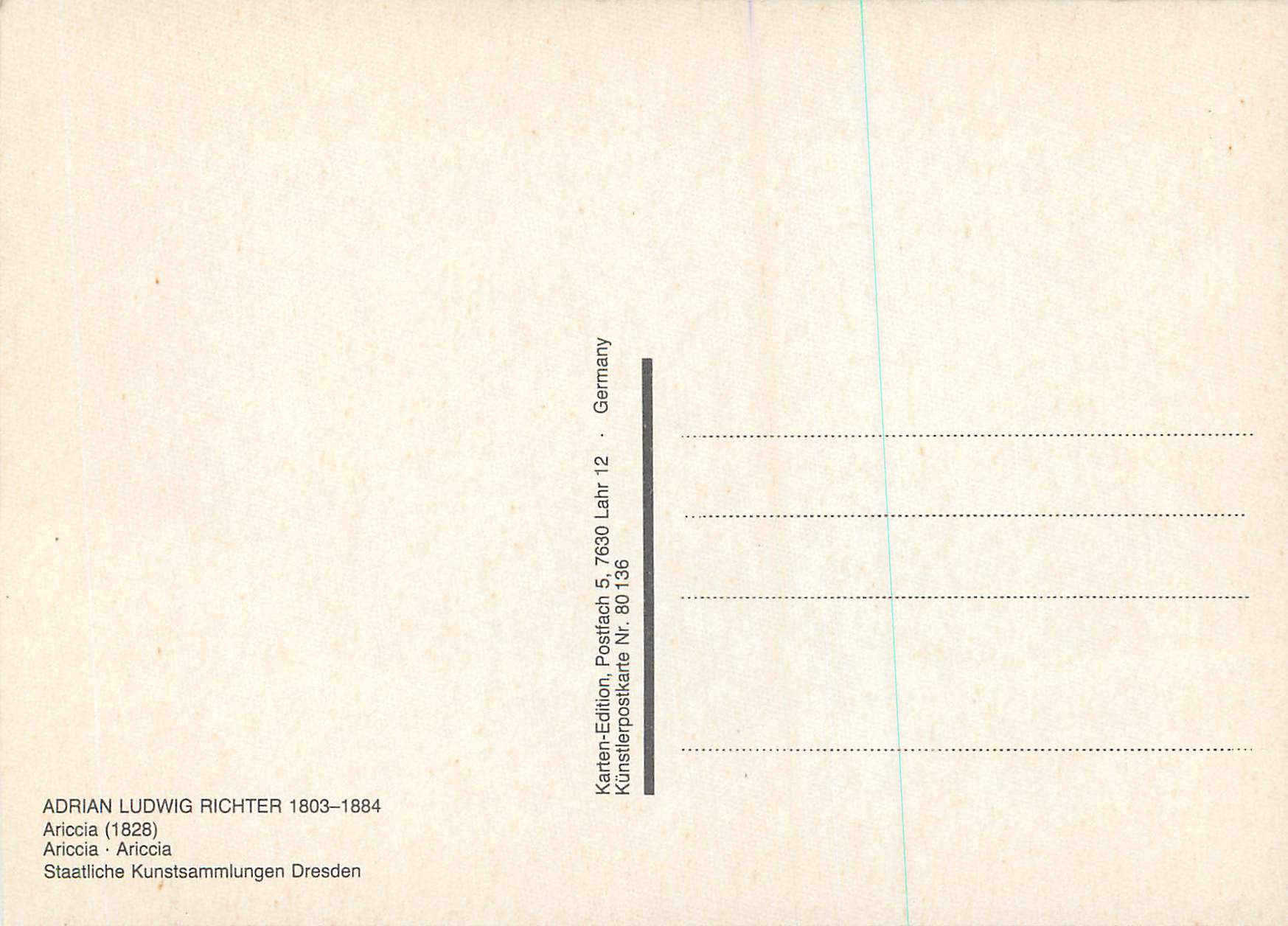CPM Adrian Ludwig Richter 1803 1884 Ariccia (1828) — Verso