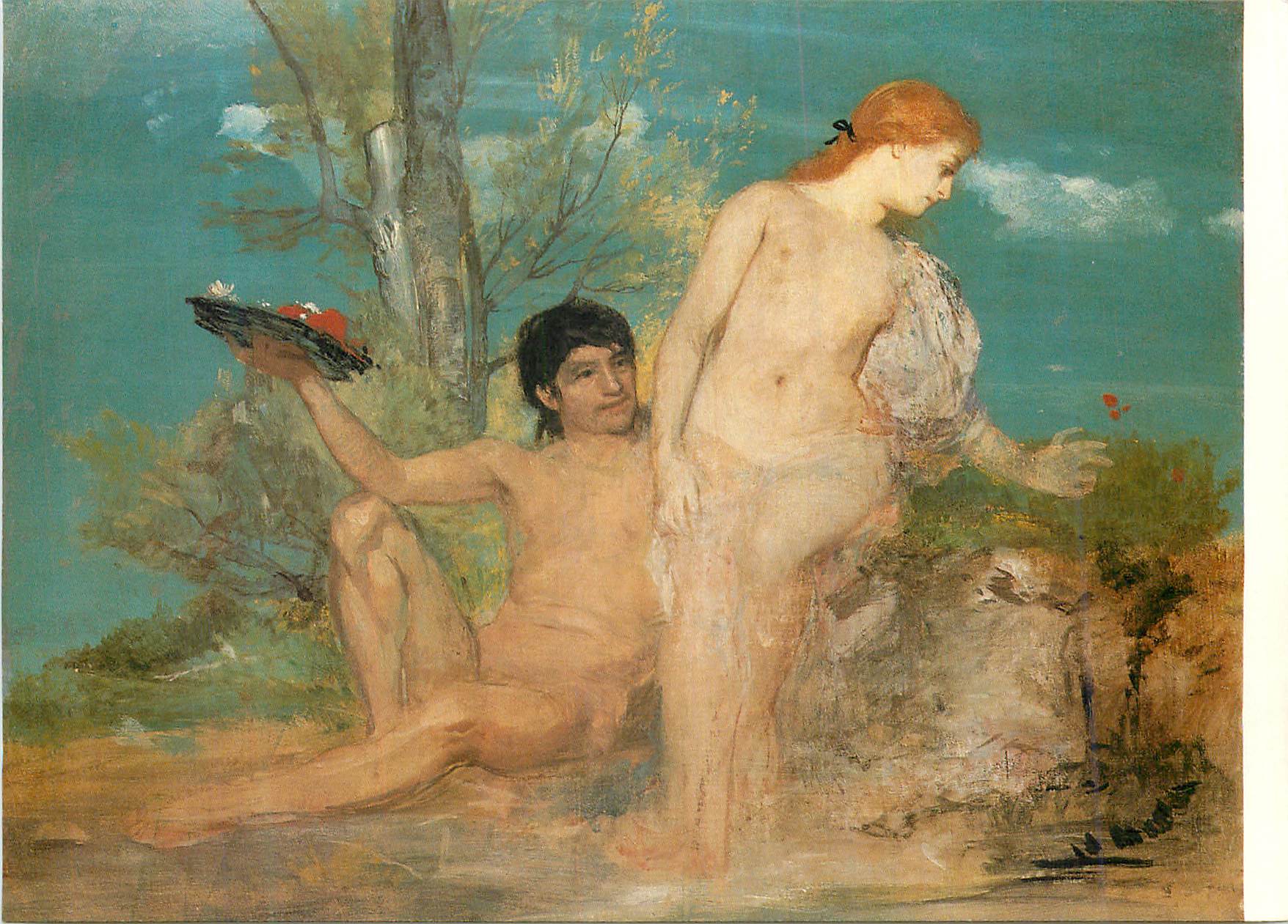 Jeune femme et jeune homme cueillant des fleurs — 1866 — Arnold Böcklin (1827-1901) — Kunsthalle Zürich, Inv. Nr. 1588