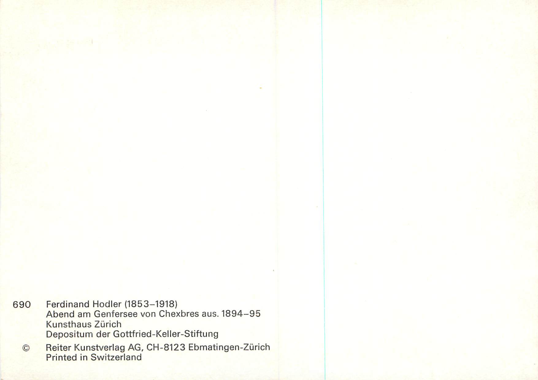 CPM Ferdinand Hodler (1853 1918) Abend am Genfersee von Chexbers aus 1894 95 — Verso
